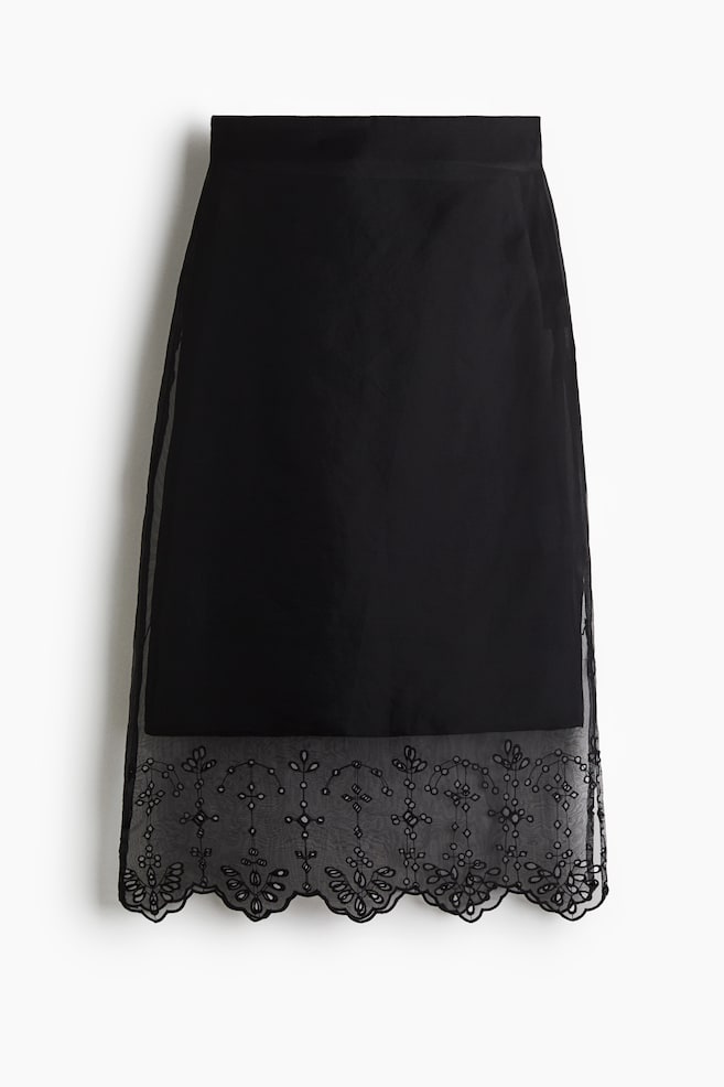 Rock aus Organza mit Broderie Anglaise - Schwarz - 1