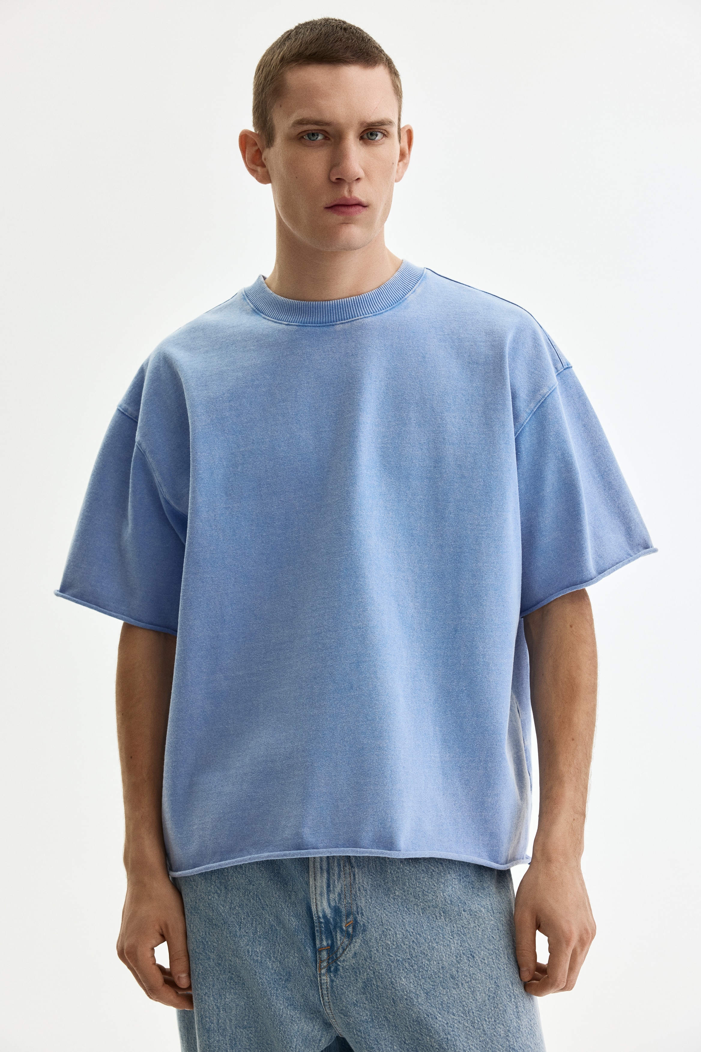 T-shirt Oversized Fit σε τετραγωνισμένη γραμμή - Γαλάζιο/Λευκό/Σκούρο καφέ