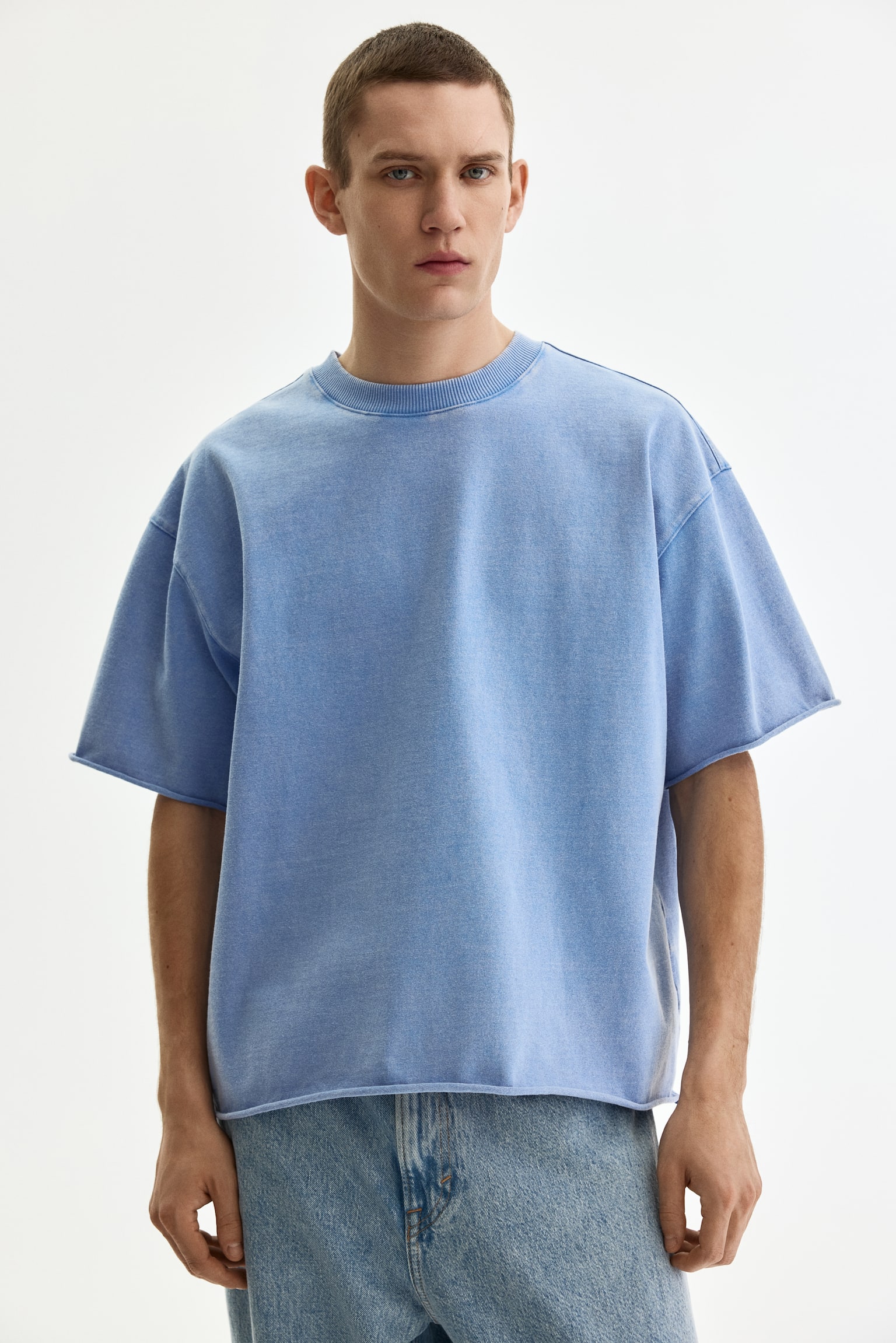 Oversized Fit Boxy-style t-shirt - Light blue/Dark brown/White - 2