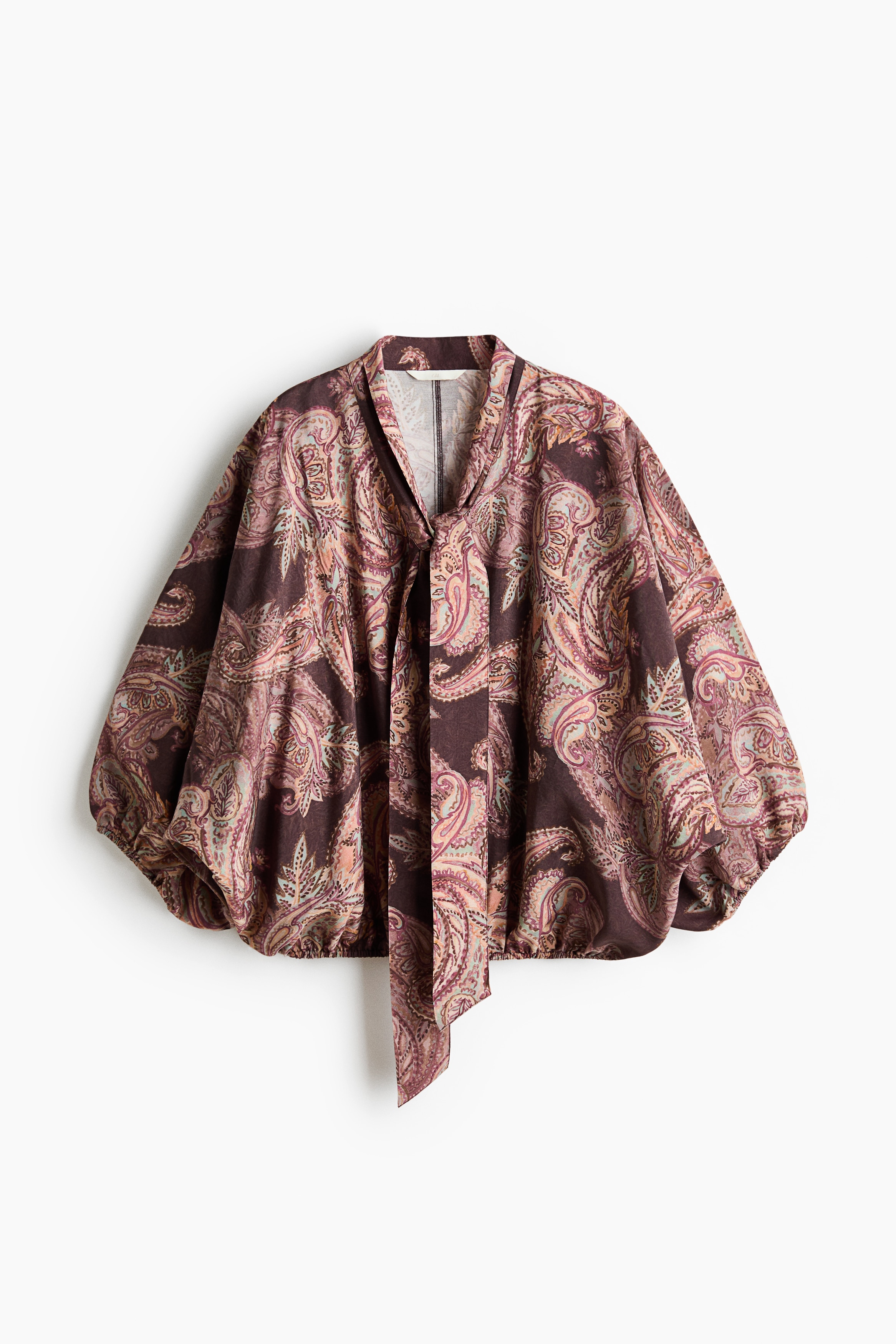 Tie-neck blouse - Dark purple/Paisley pattern