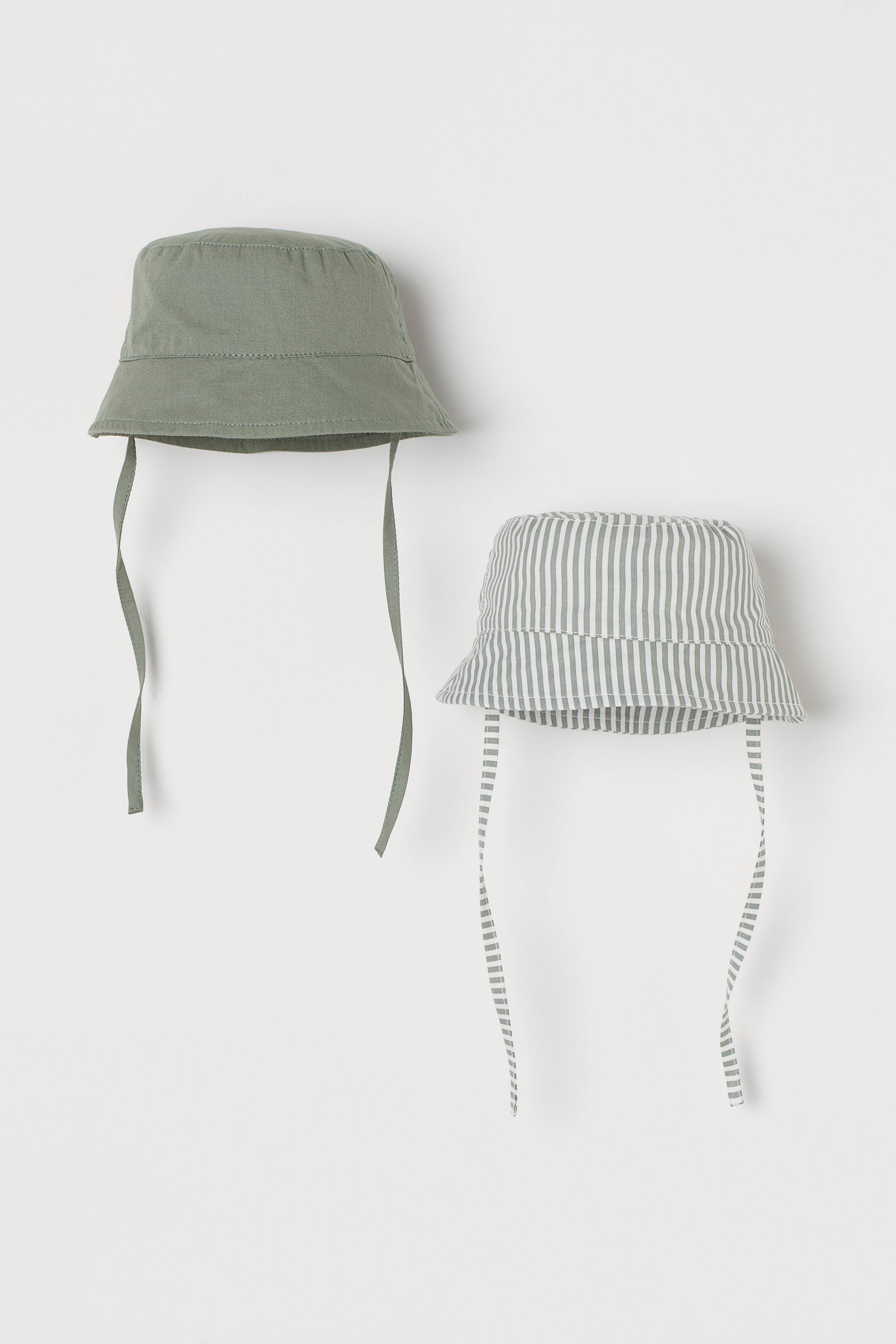 View larger image: 2-pack cotton sun hats - Khaki green/White striped - Kids | H&M 1