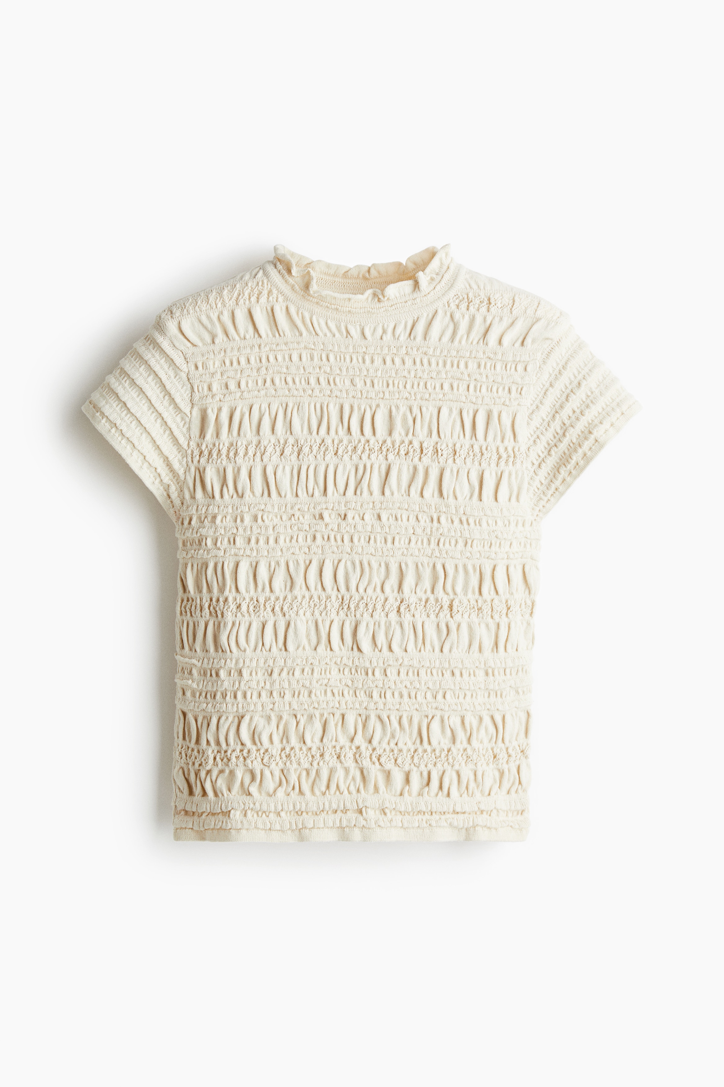 Gesmoktes Shirt aus Pointellestrick - Cremefarben