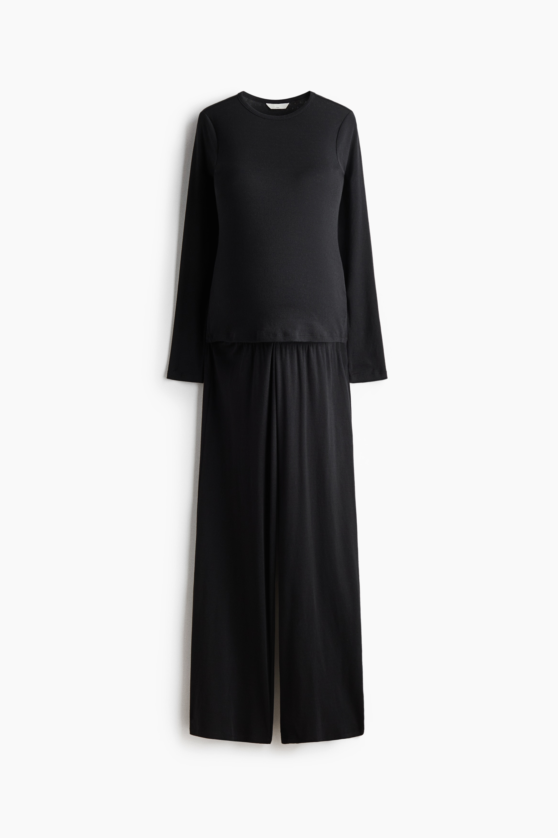 MAMA Pijama en punto pointelle - Negro/Gris jaspeado/Floreado