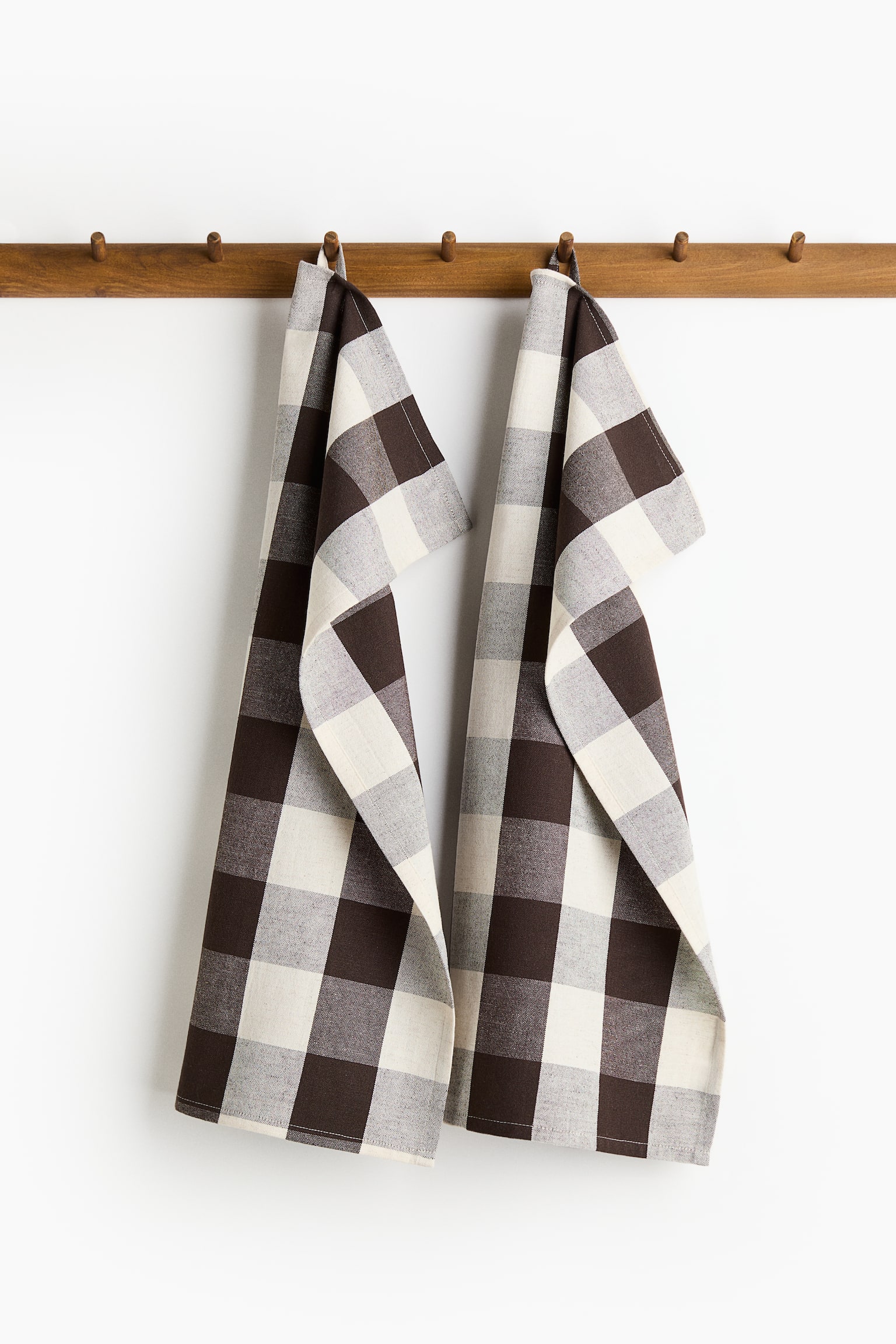 2-pack linen-blend tea towels - Marrón/Cuadros vichy/Olive green/Gingham check/Terracotta/Gingham check/Beige/White striped/Terracota/Rayas/Dark brown/Striped/Olive green/Beige striped