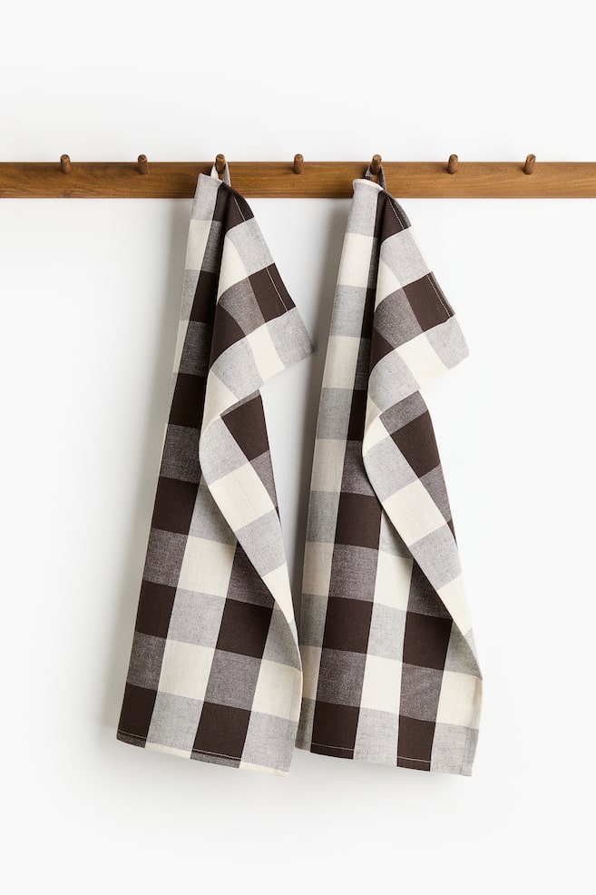 2-pack Toallas de cocina en mezcla de lino - Café/Cuadros Gingham/Beige/Rayas blancas/Terracota/Franjas/Terracota/Cuadros Gingham/Beige/Cuadros Gingham - 1