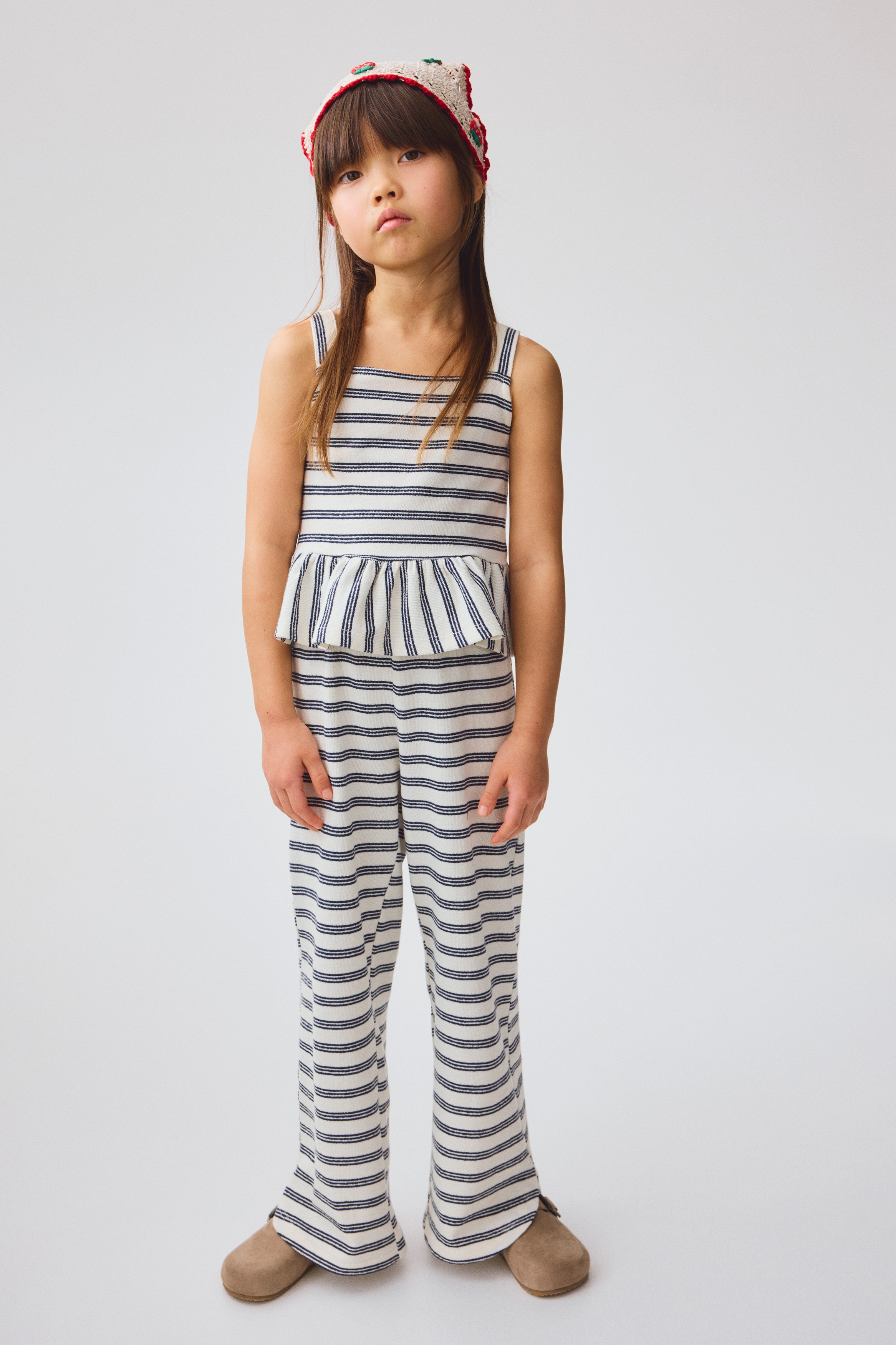 2-piece jersey set - White/Navy blue striped/Light pink/Strawberries