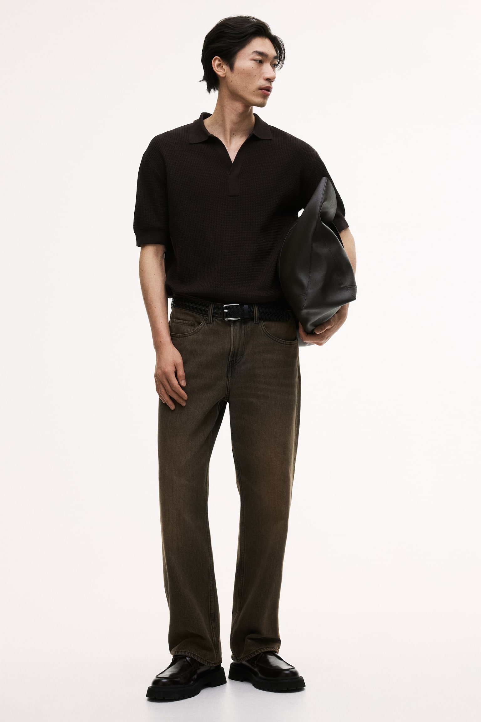 Regular Fit Knitted polo shirt - Dark brown/Cream/Dark beige - 6