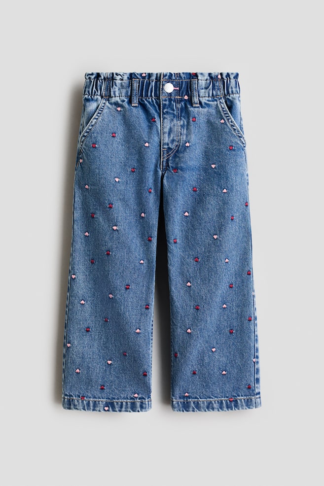 Wide Leg Paper-Bag Jeans - Denim blue/hearts/Denim blue/bows/Denim blue/cherries - 1