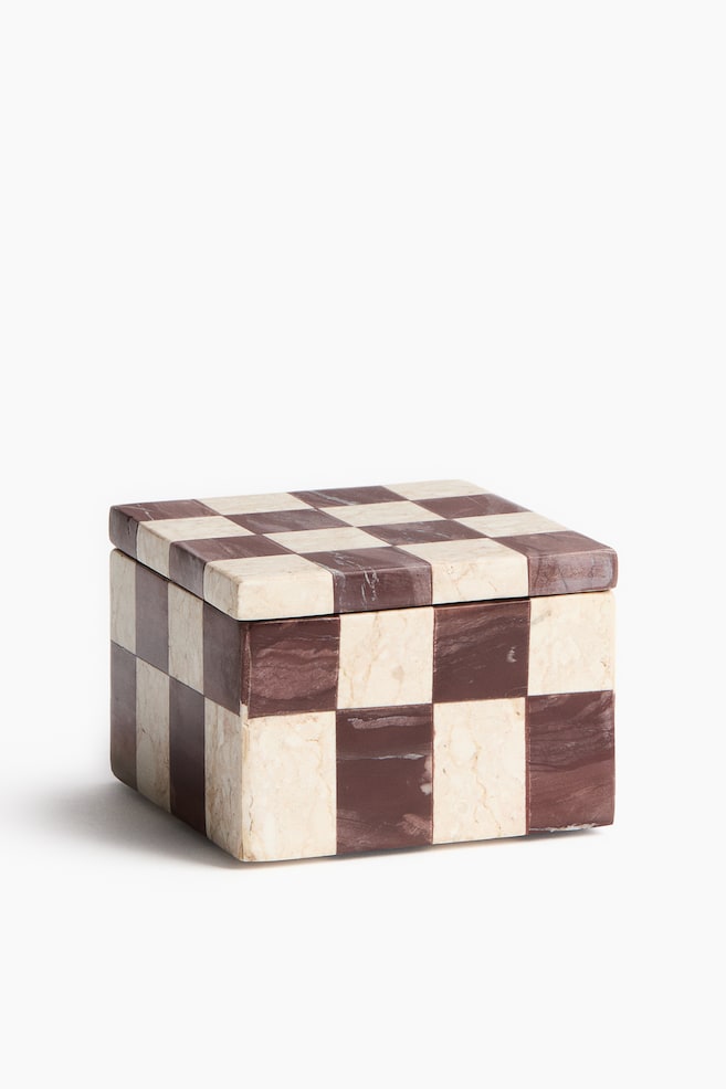 Lidded marble box - Rust brown/Checked/Black/Checked - 1