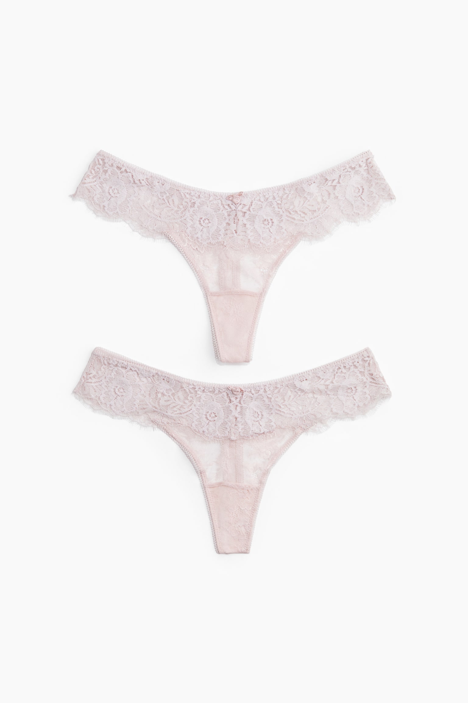 Комплект от 2 броя бикини Thong от дантела - Светлорозов/Черен - 1