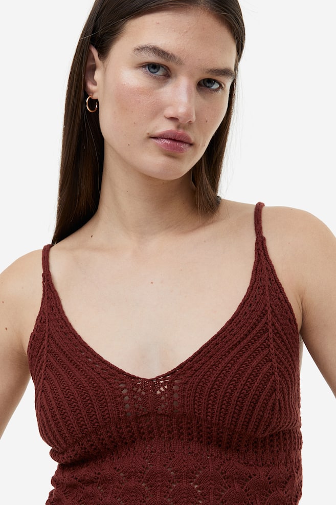 Crochet-look top - Rust red/Black/Cream - 5