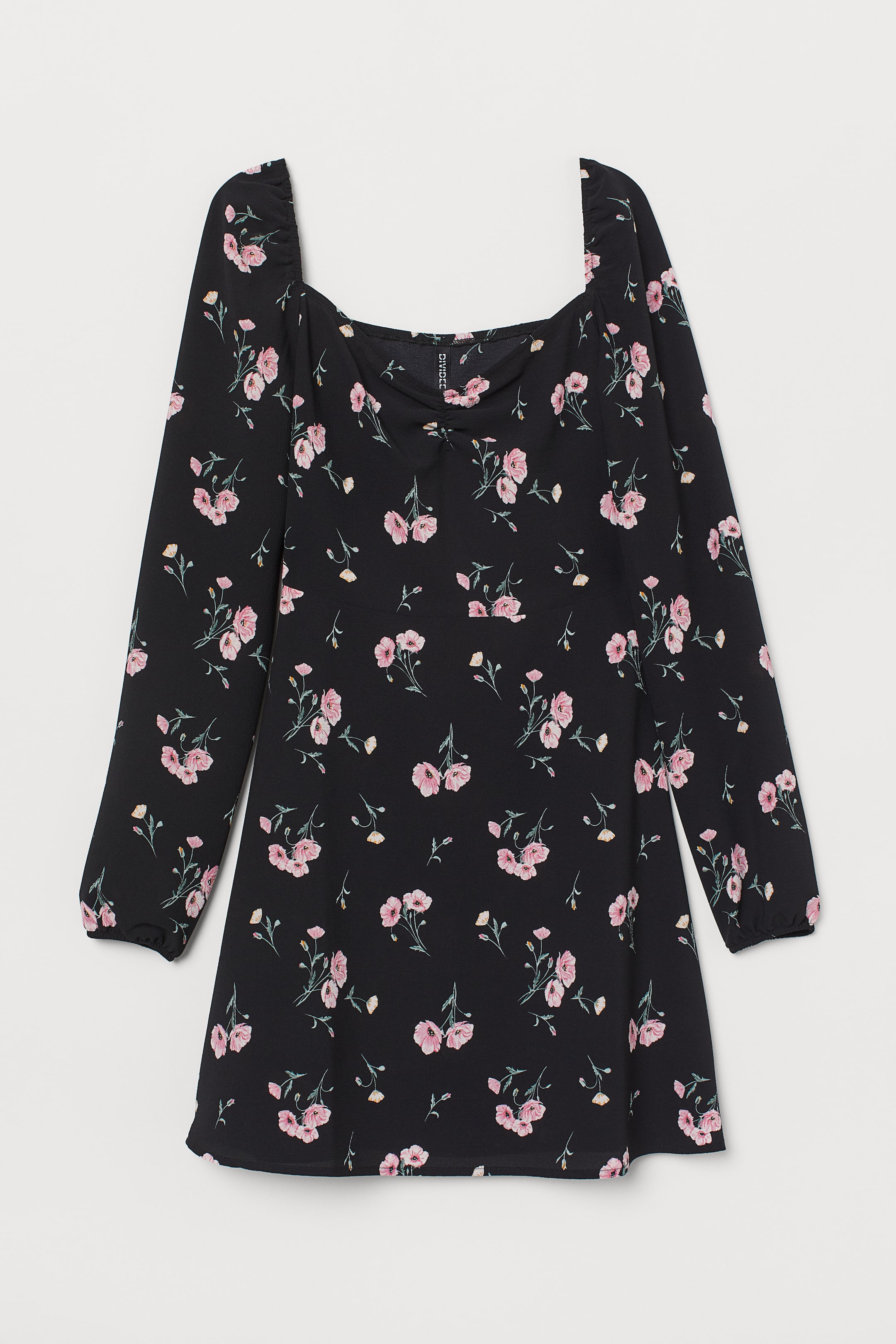 Crêped Dress - Sweetheart Neckline - Long sleeve - Black/floral ...