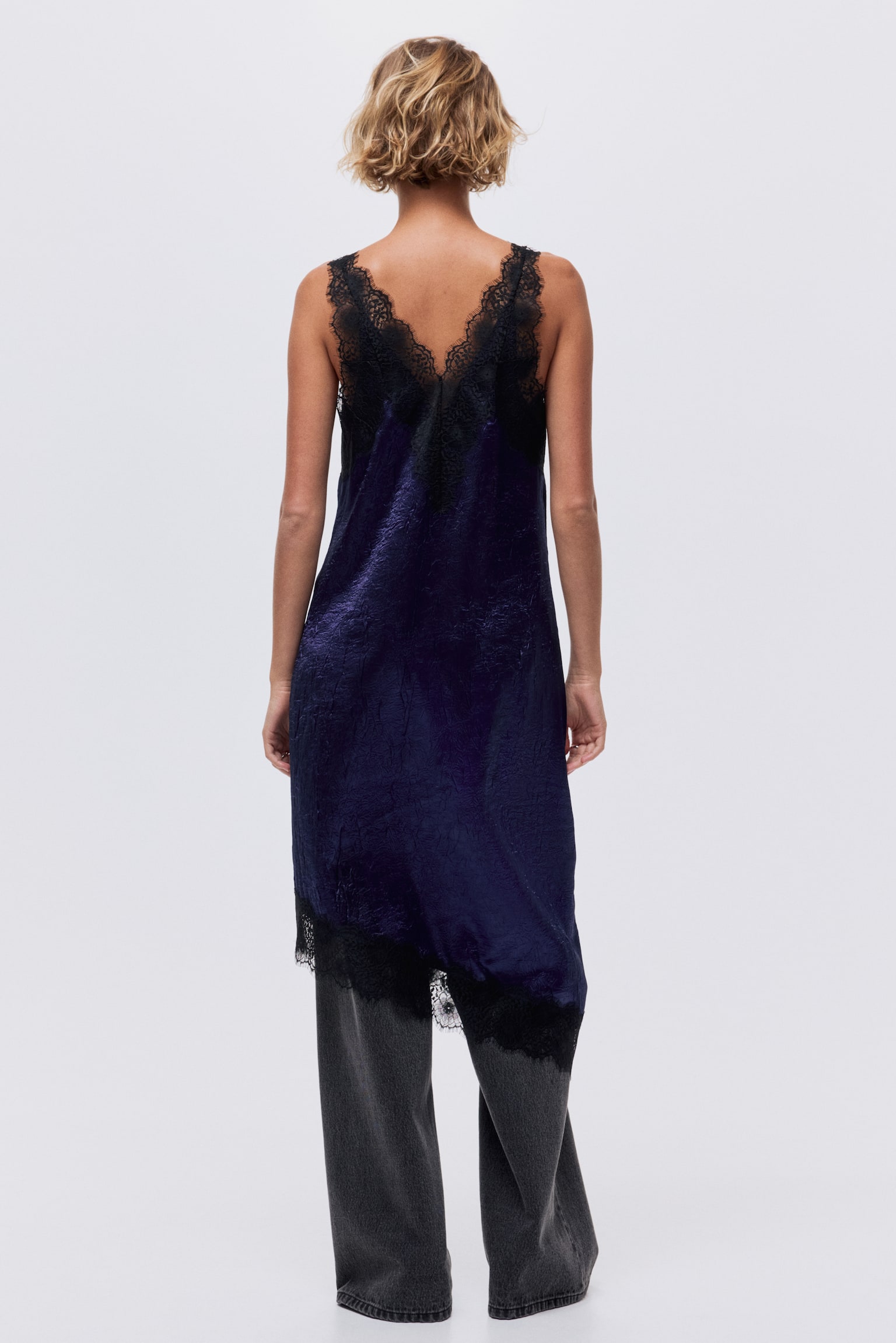 Robe midi avec dentelle - Bleu/noir - 3