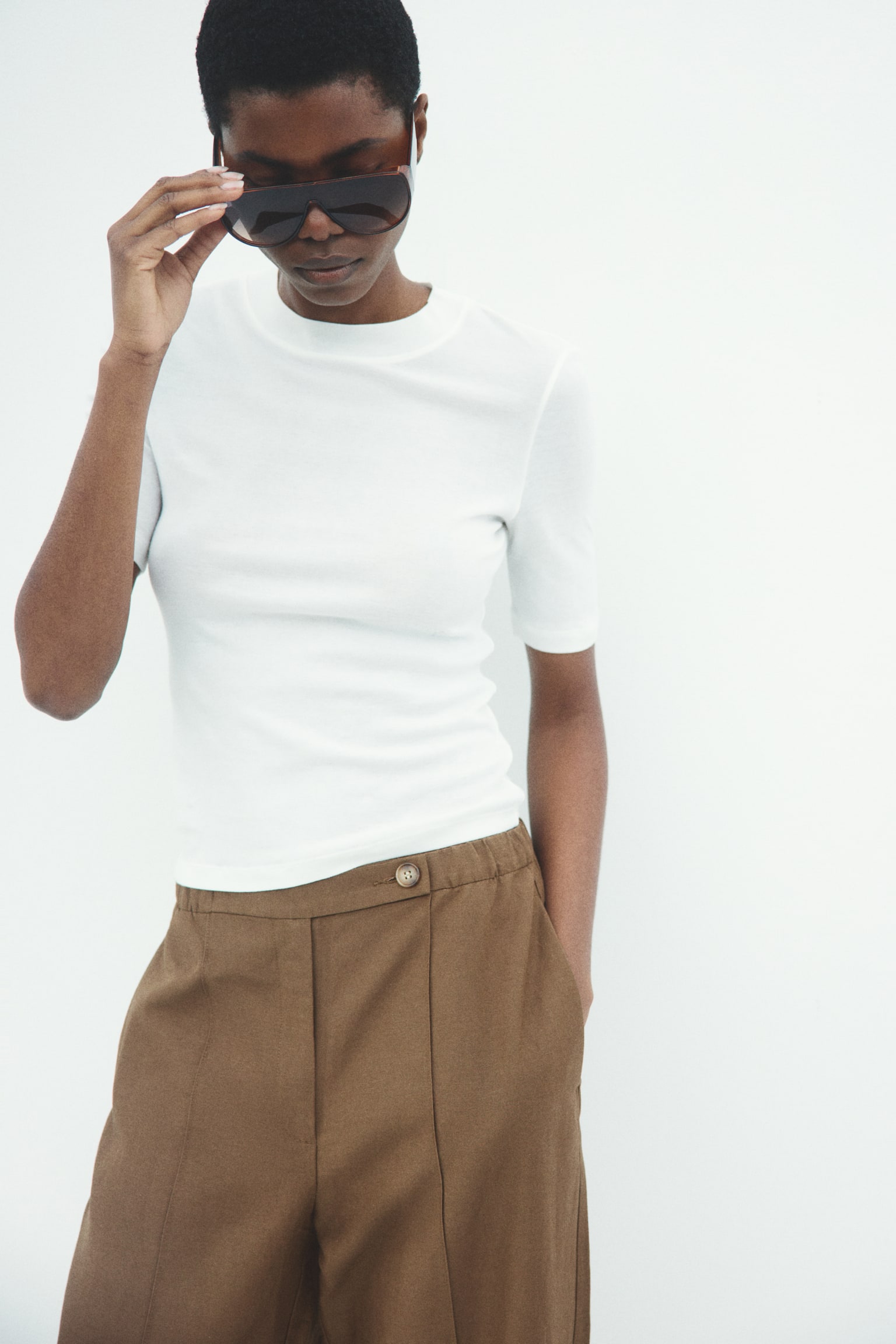 Женские брюки H&M Linen-Blend Barrel-Leg, цвет: Коричневый — фото 3