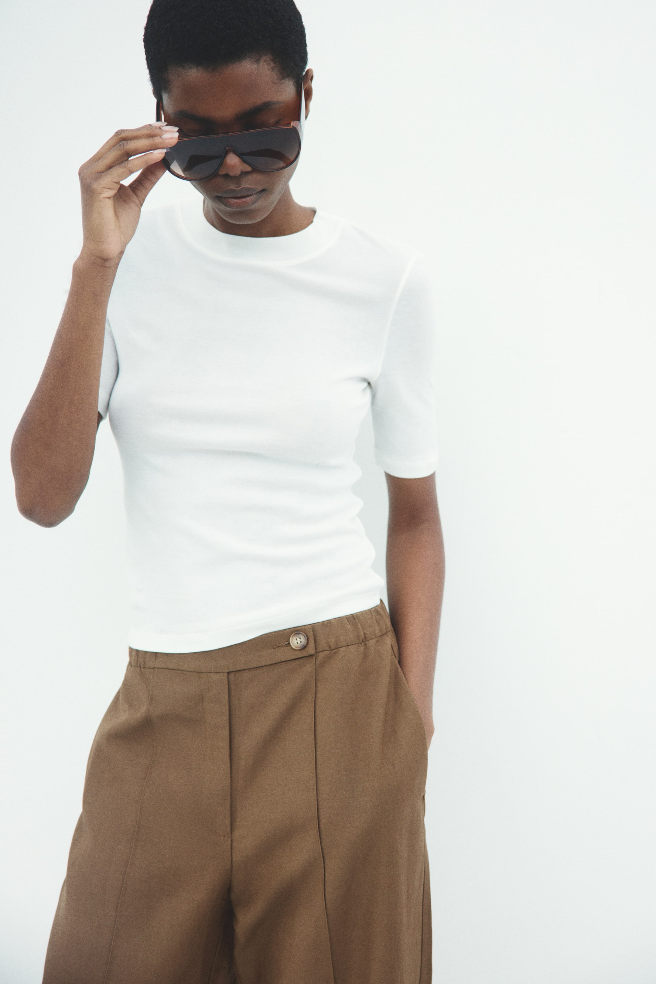 Pantalon tonneau en lin mélangé
