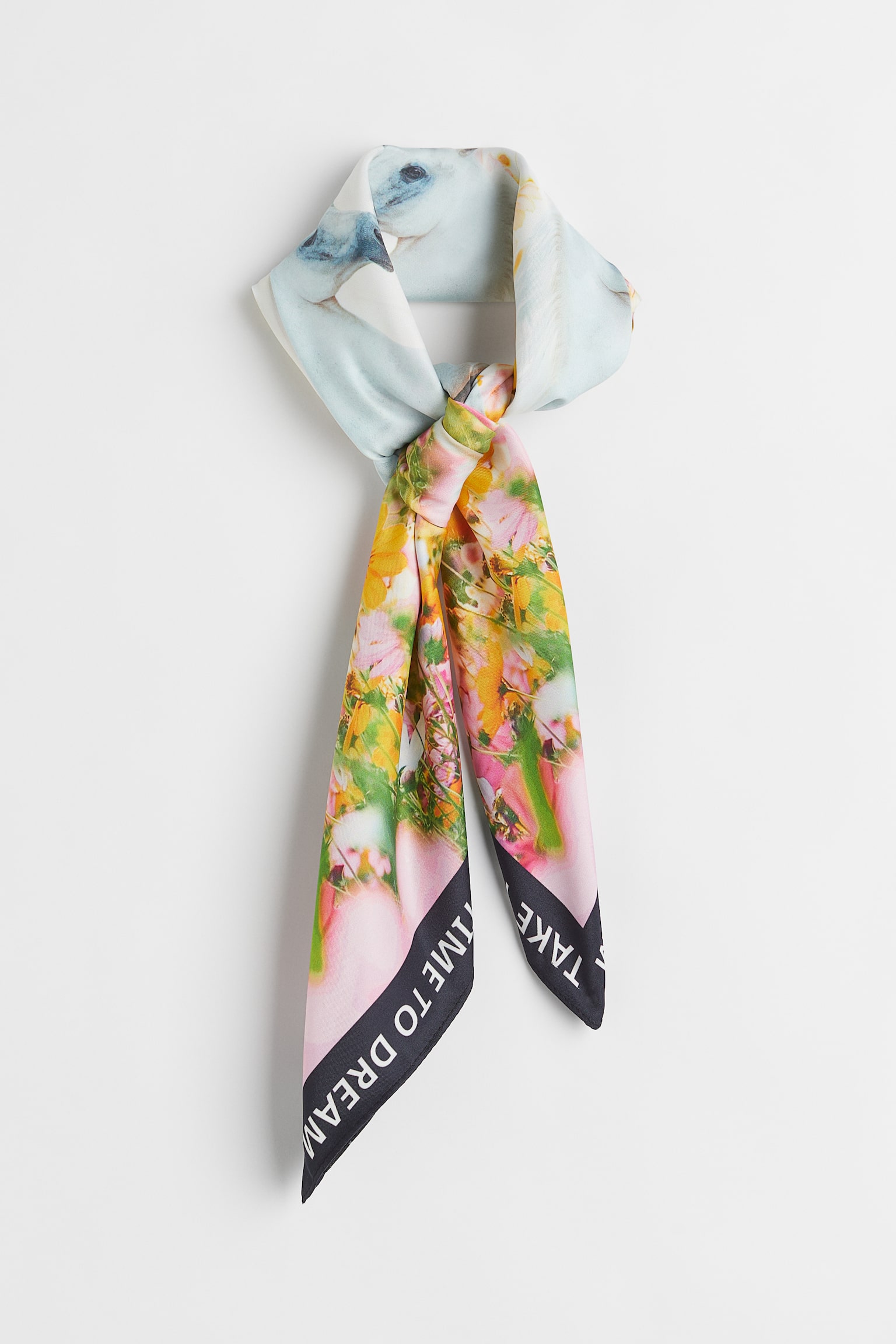 Satin Scarf - Yellow/Horses/White/Floral/Pink/Floral/Bright blue/Leopard - 1