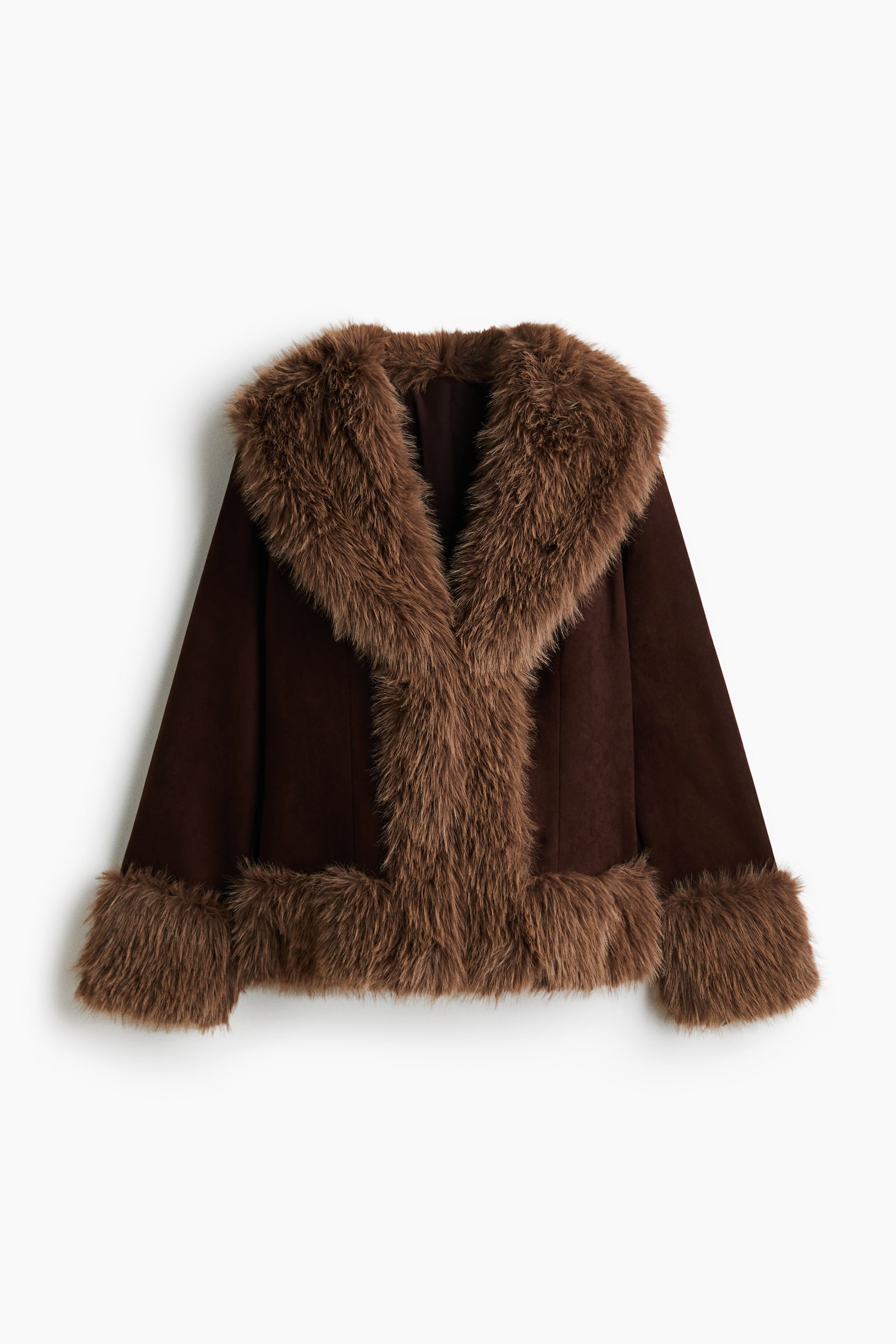 Fluffy-trimmed jacket - Dark brown/Black - 2