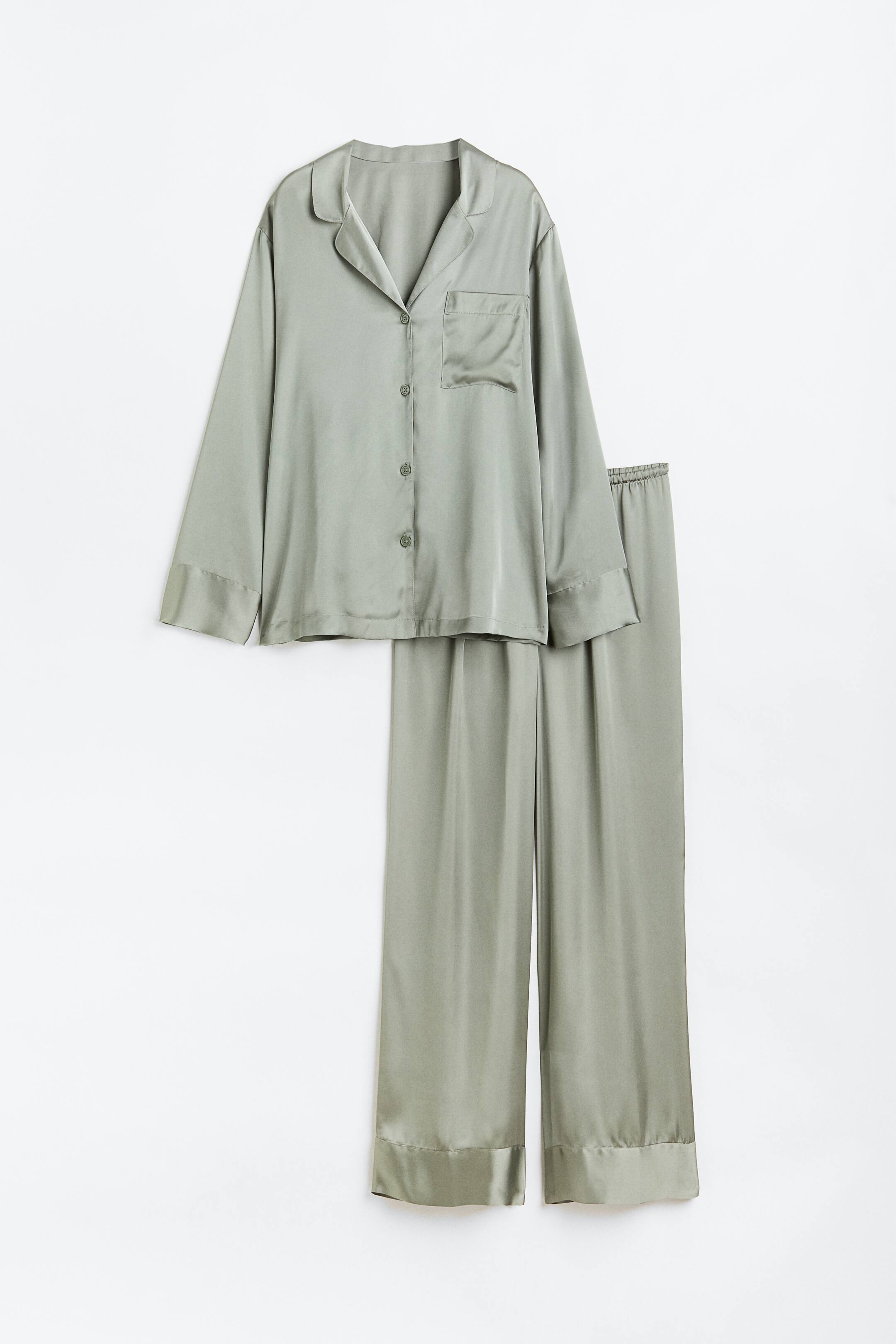 Xem ảnh lớn hơn: Bộ áo sơ mi và quần ngủ - Màu xanh kaki - Ladies | H&M VN 1