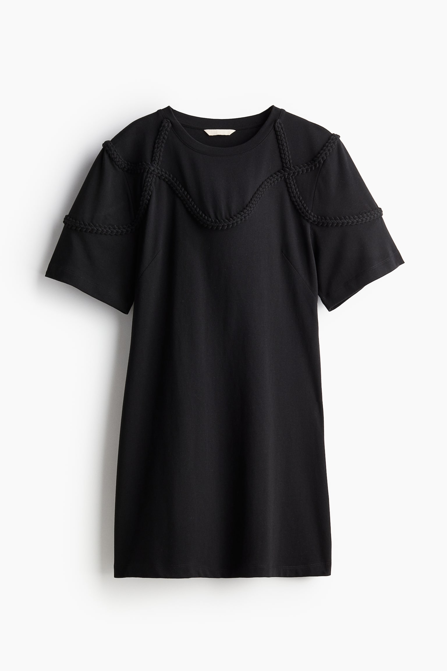 Braid Trim Tee Dress - Black - 2