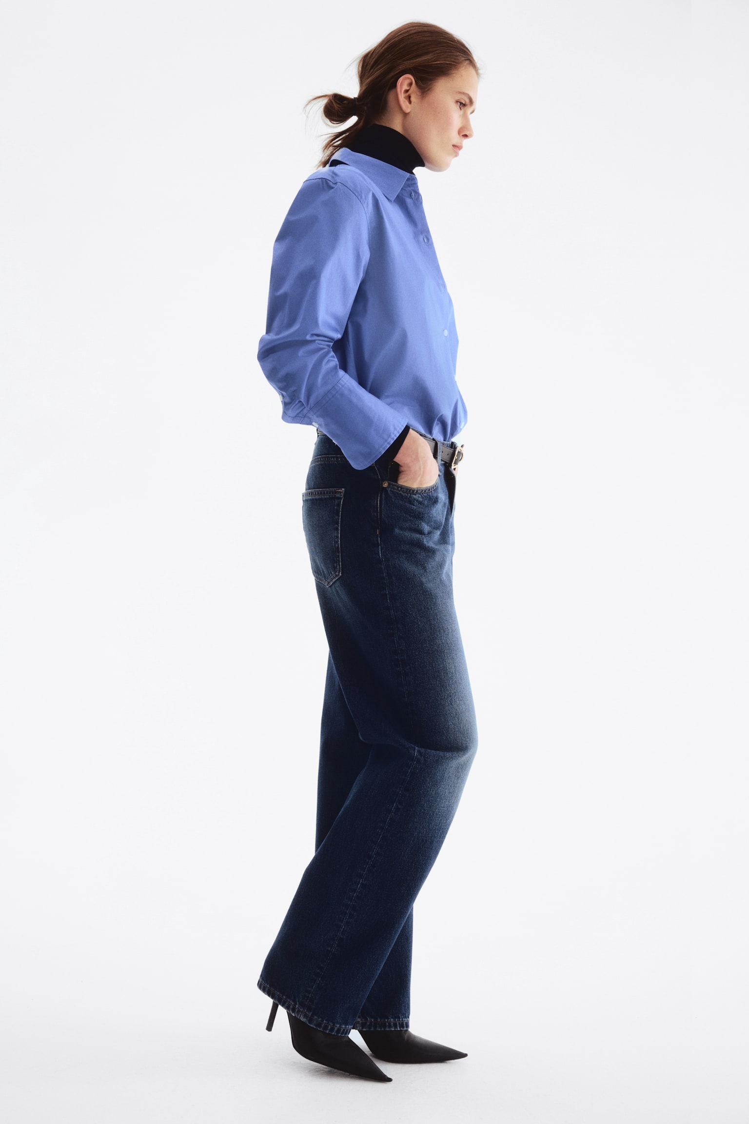 Barrel High Waist Jeans - Ciemnoniebieski denim/Niebieski denim - 7