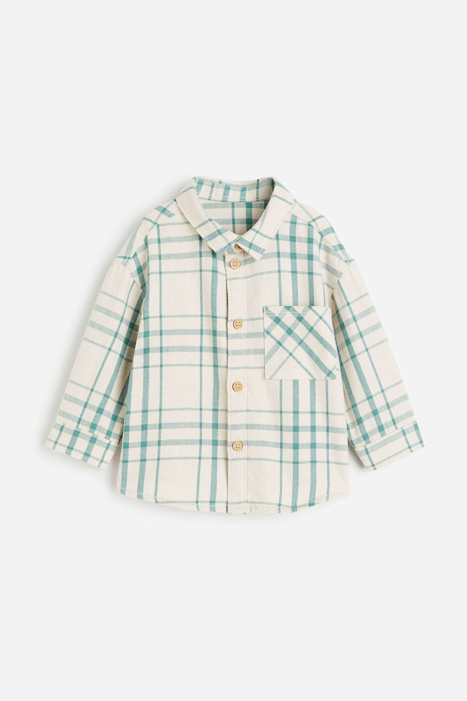 Flannel shirt - Cream/Green checked - 1