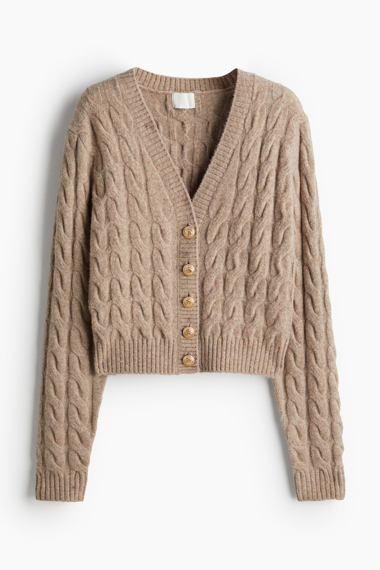Cable Knit Long Beige Cardigan Sweater Women's Thick Warm Long - Main Image