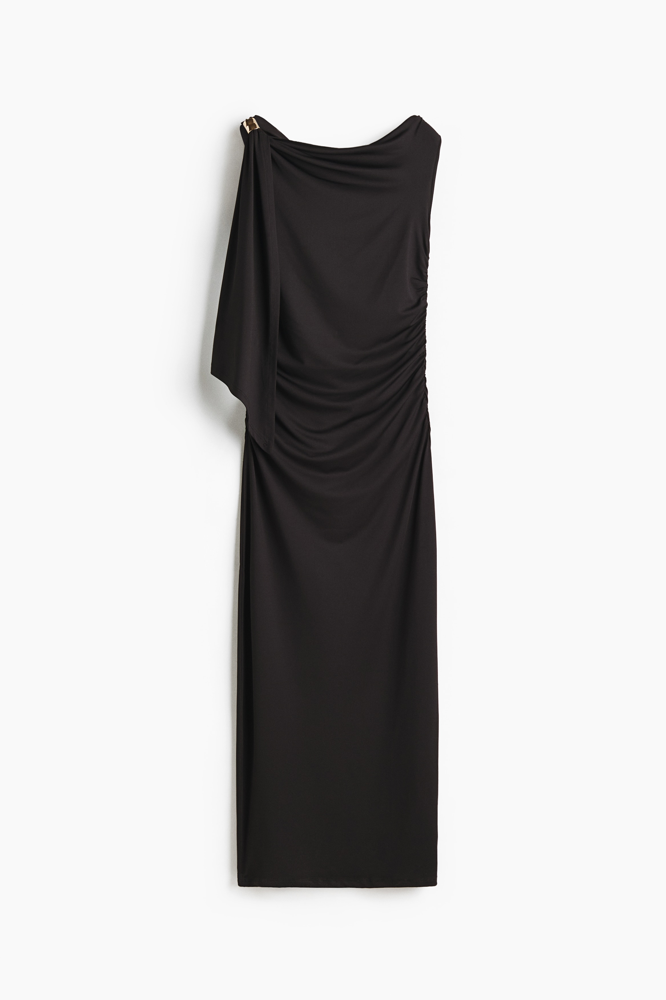 Draped One-Shoulder Dress - Black/Plum