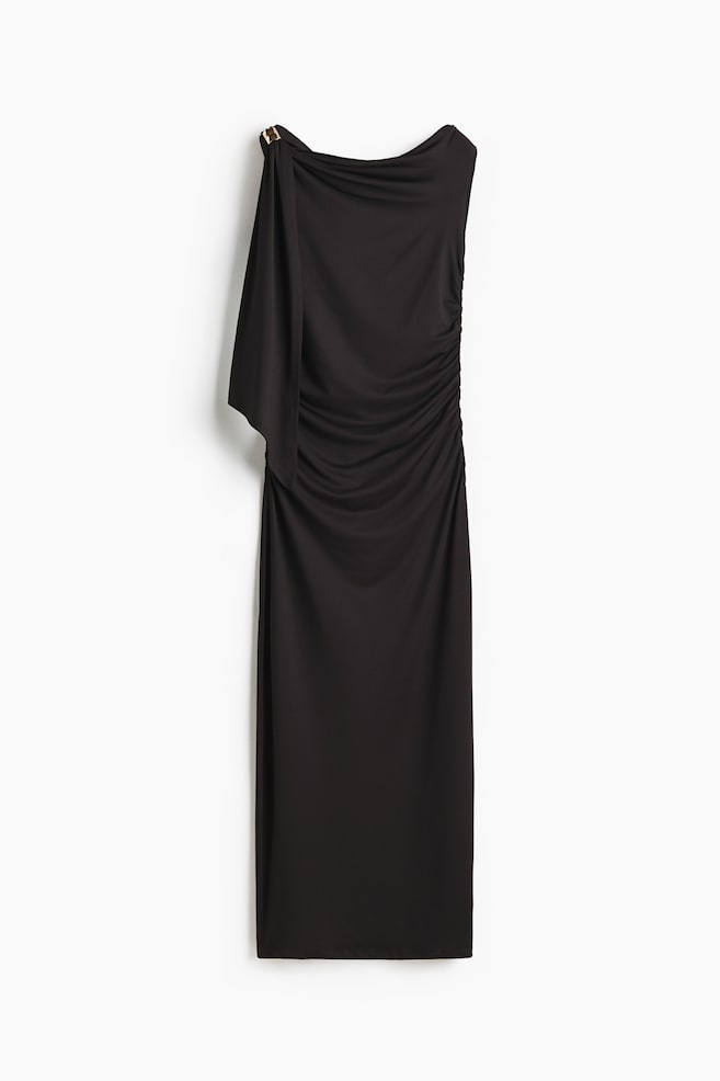 Draped One-Shoulder Dress - Black/Plum - 1
