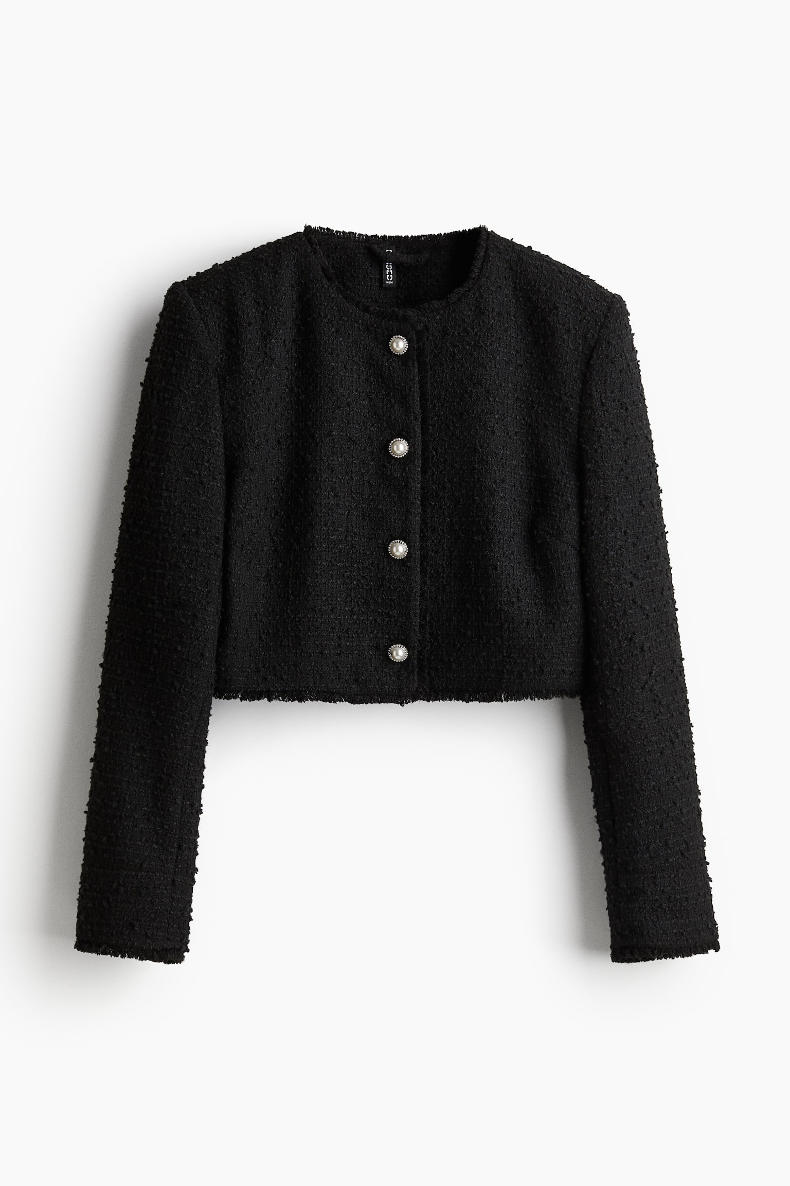 Veste courte en tissu bouclette - Noir/Crème - 2