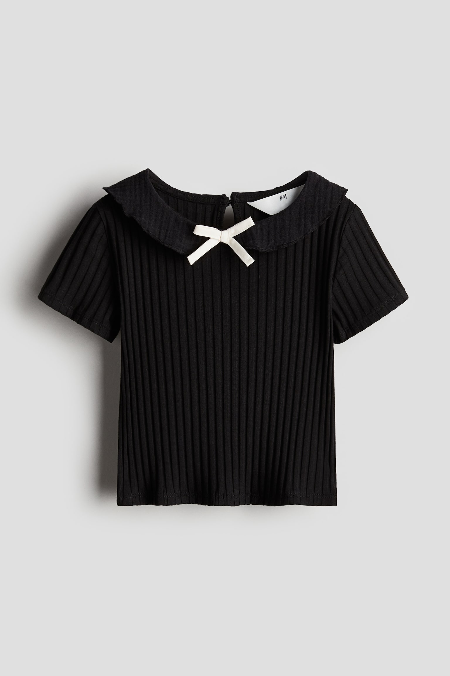 Collared rib-knit top - Black - 1