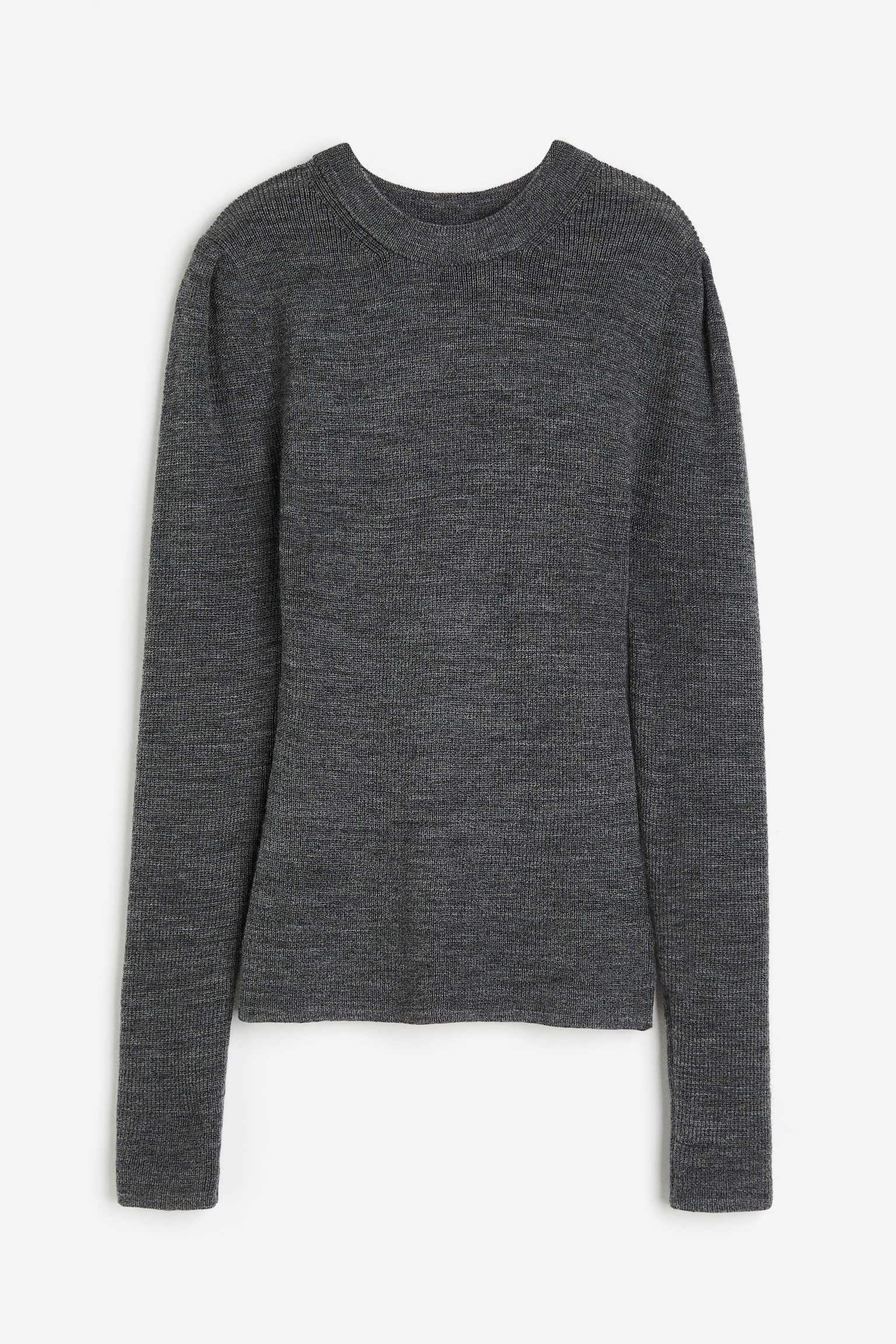 Puff-sleeved wool top - Dark grey marl/Dark brown - 1