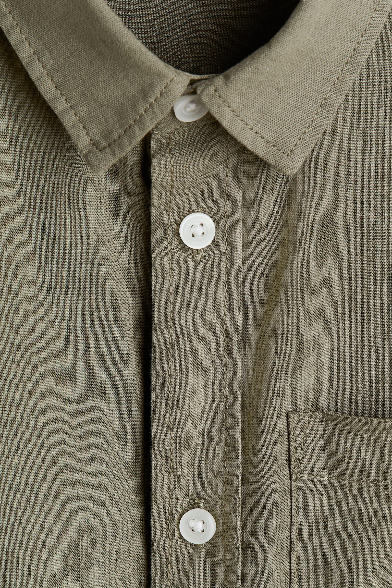 Chemise en lin mélangé - Vert kaki foncé/Blanc/Beige clair/Bleu marine/Bleu clair - 3