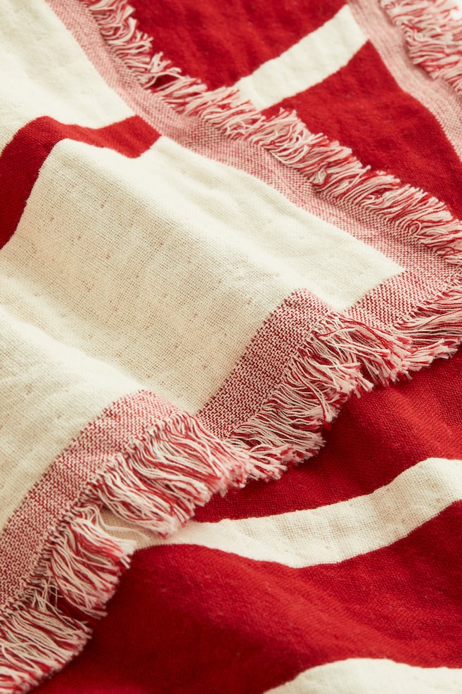 Jacquard-weave cotton blanket - Red/Cream/Dark grey/Cream - 2