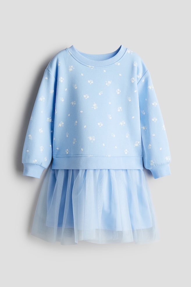 Sweatjurk - Blauw/bloemen - 1