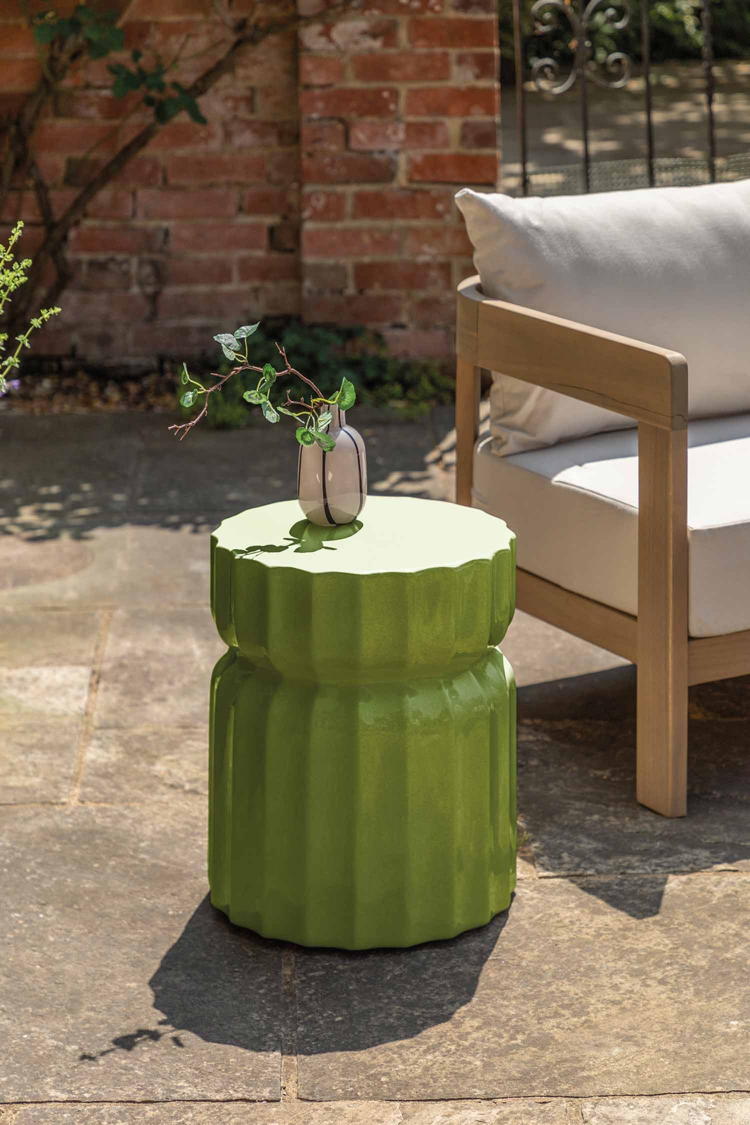 Glazed Side Table - Green/Rust/Cream