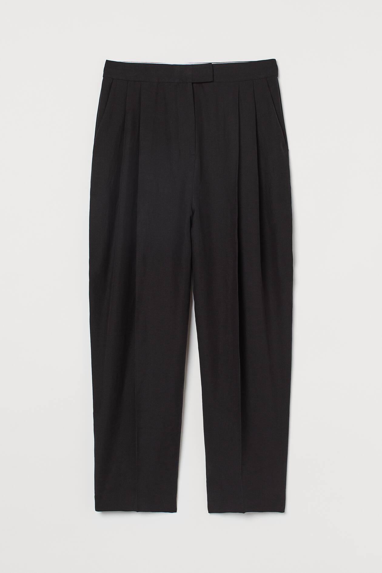 Wide linen-blend trousers - High waist - Long - Black - Ladies | H&M GB