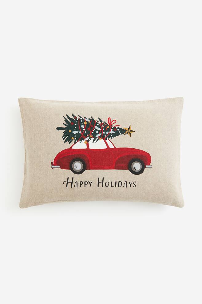 Printed cushion cover - Light beige/Happy Holidays - 1