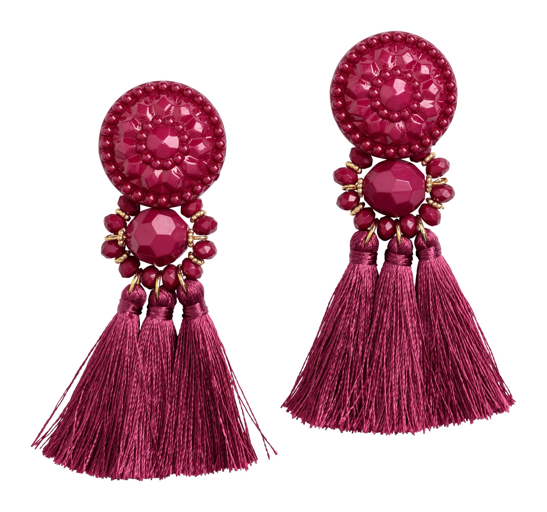 View larger image: Earrings with tassels - Dark pink - Ladies | H&M GB 1