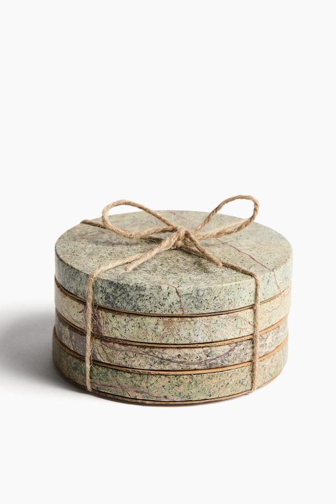 4-pack marble coasters - Beige/Green/Beige - 1