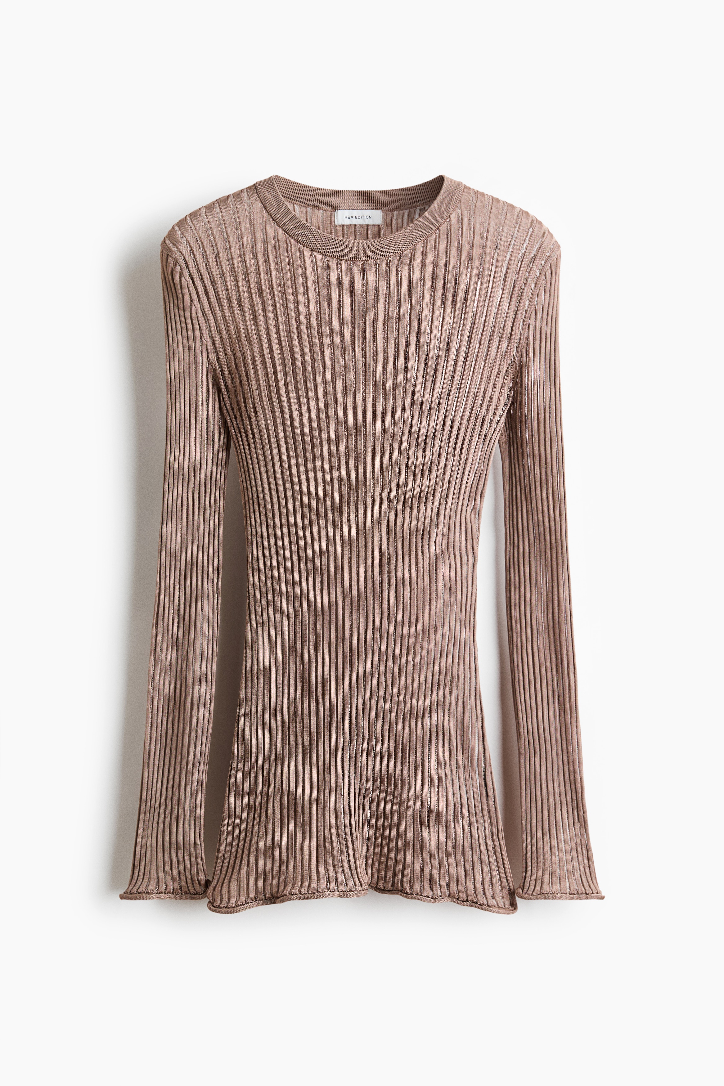 Top in maglia a coste trasparente - Beige/Verde kaki scuro/Giallo chiaro