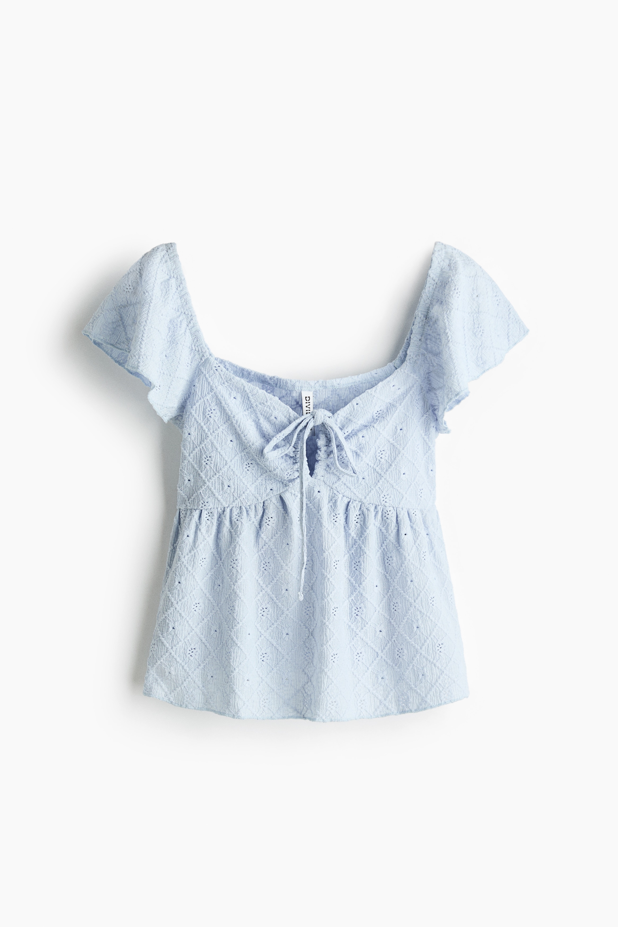 Blouse en jersey pointelle - Bleu clair/Brun foncé/Blanc