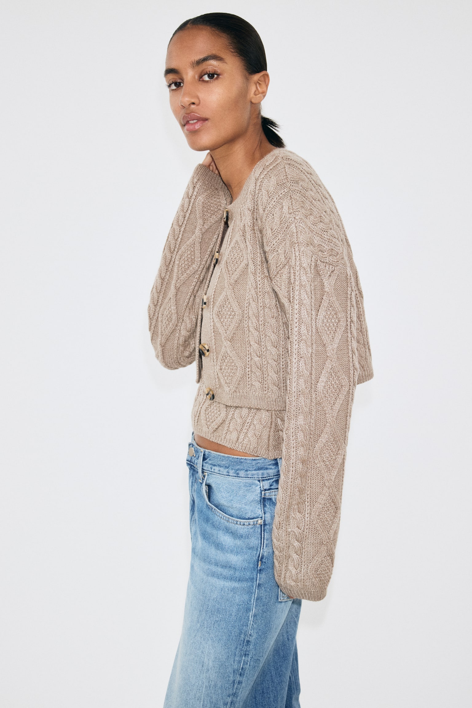 Женский кардиган H&M Cable-Knit, цвет: Серо-коричневый — фото 2