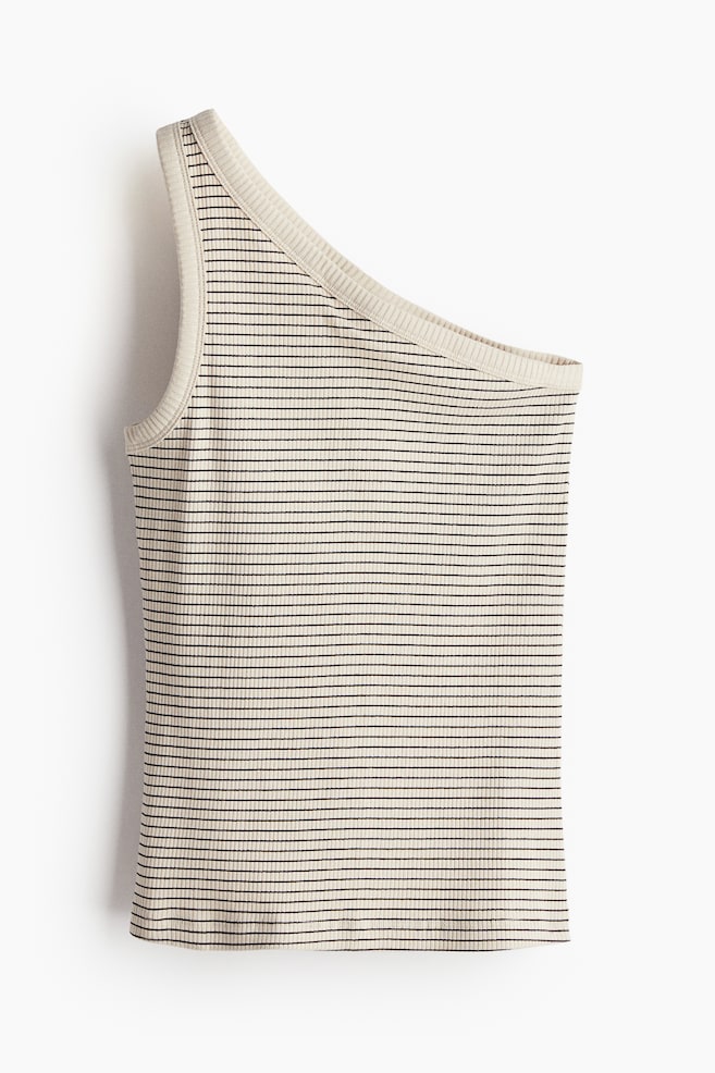 Ribbed one-shoulder top - Light beige/Striped/Black - 1