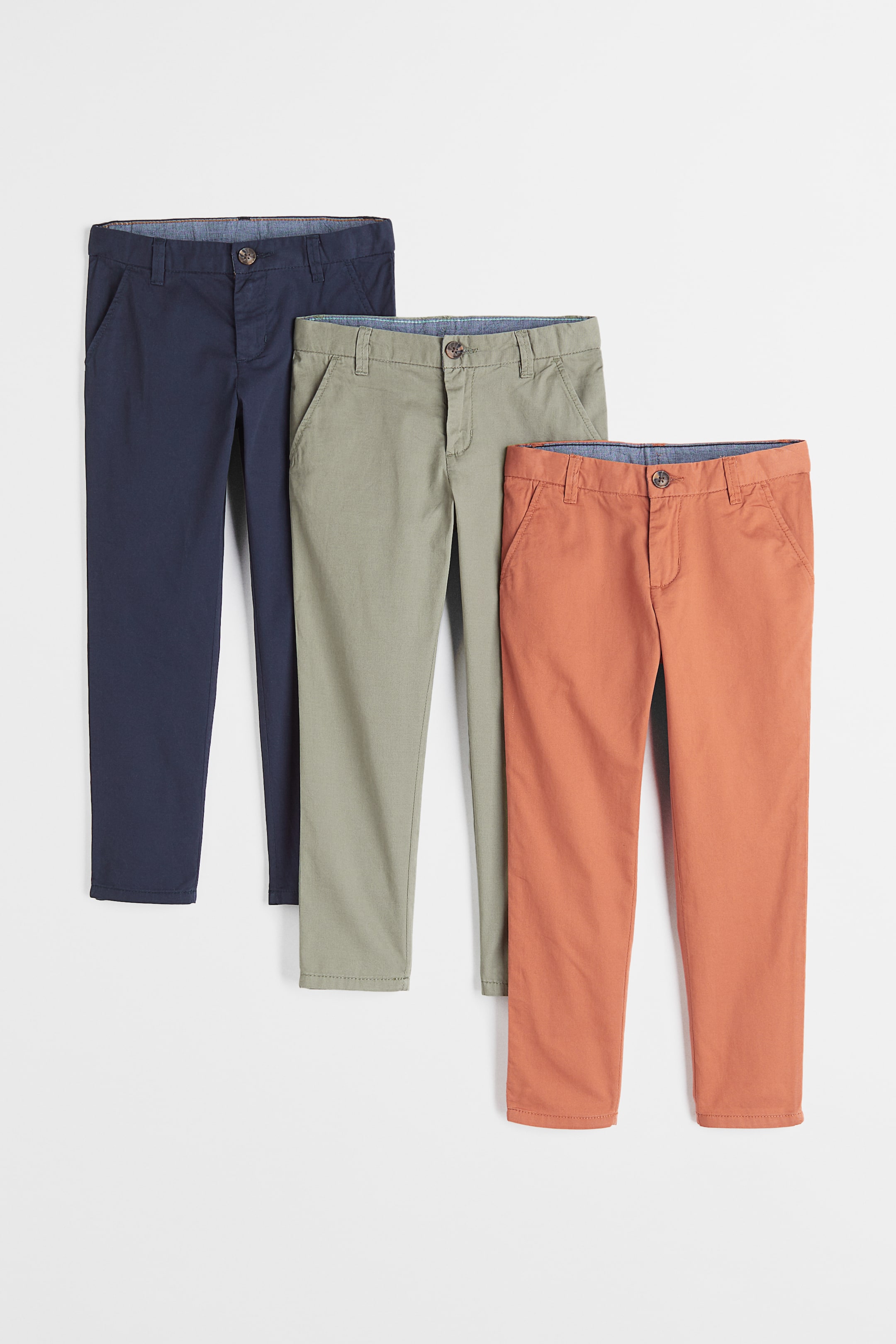View larger image: 3-pack Slim Fit chinos - Dark blue/Khaki green/Orange - Kids | H&M 1