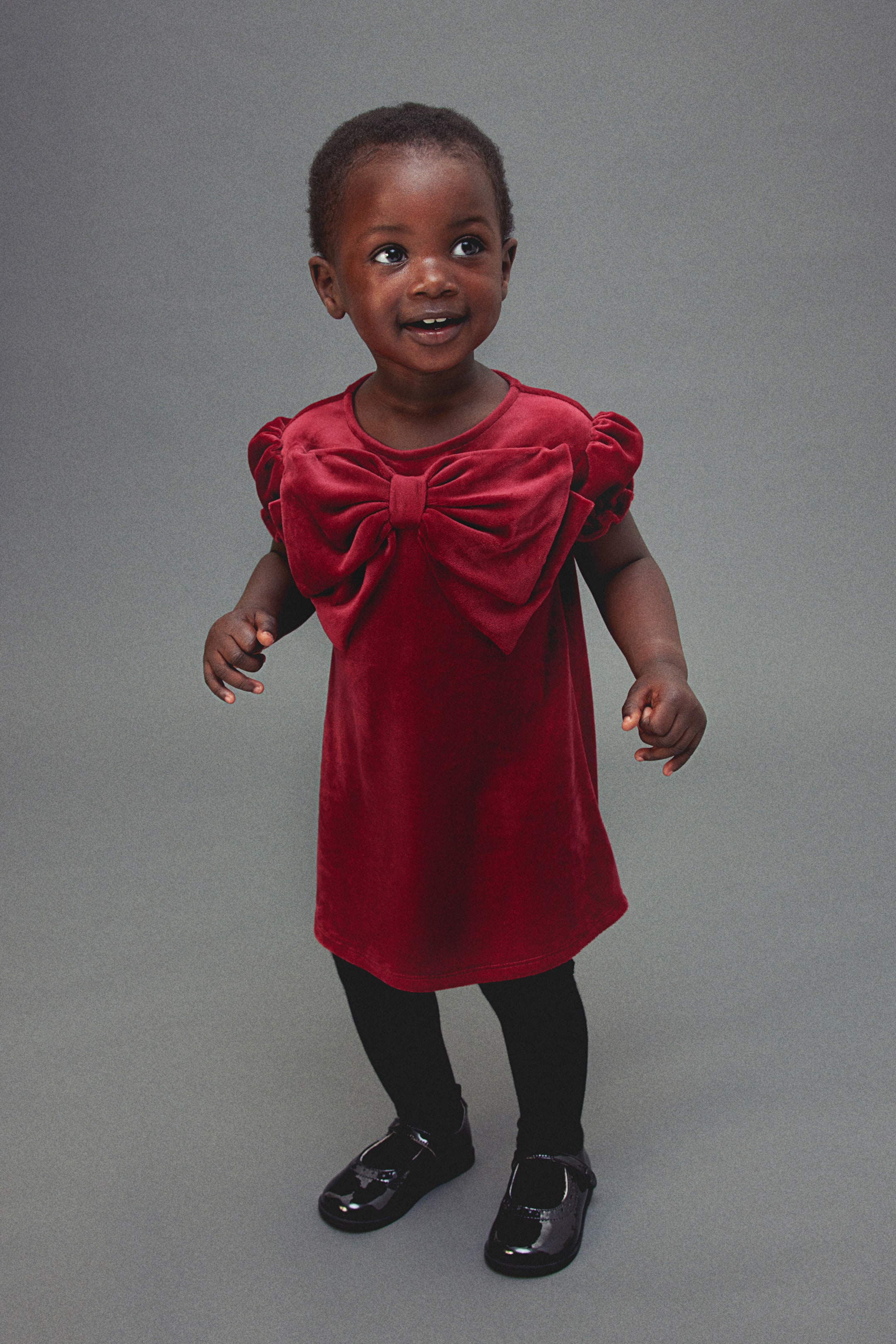 Bow-detail velour dress - Dark red - Kids | H&M GB 1