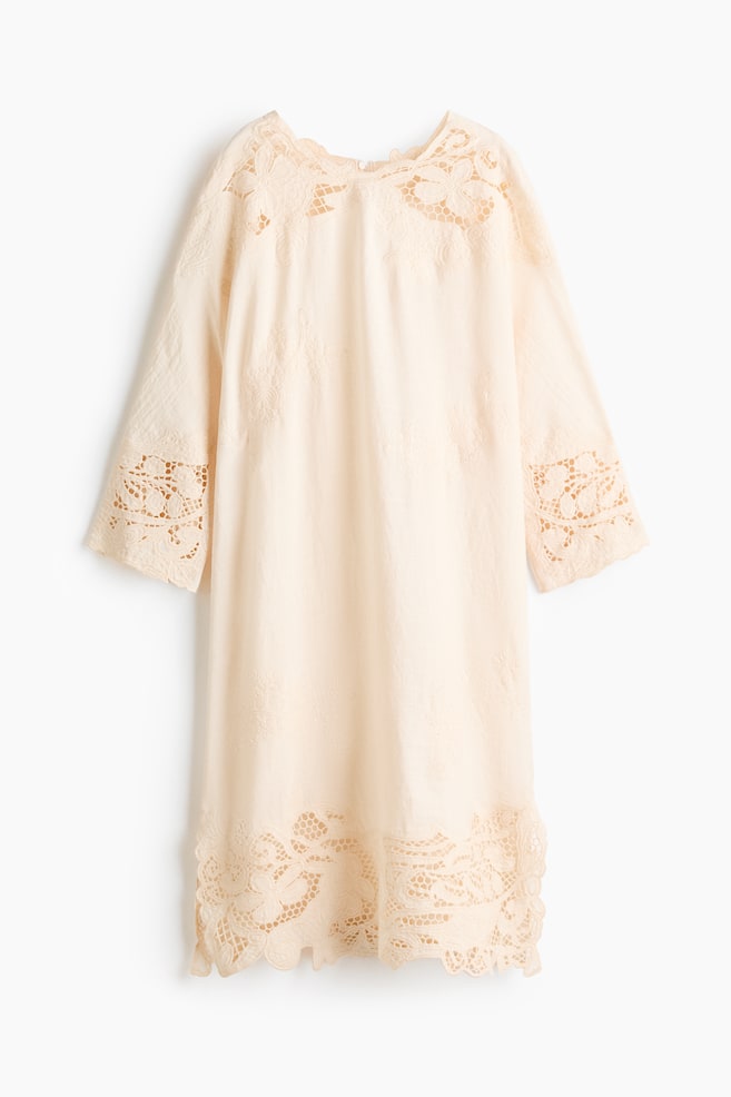 Vestido con bordado inglés - Crema - 1