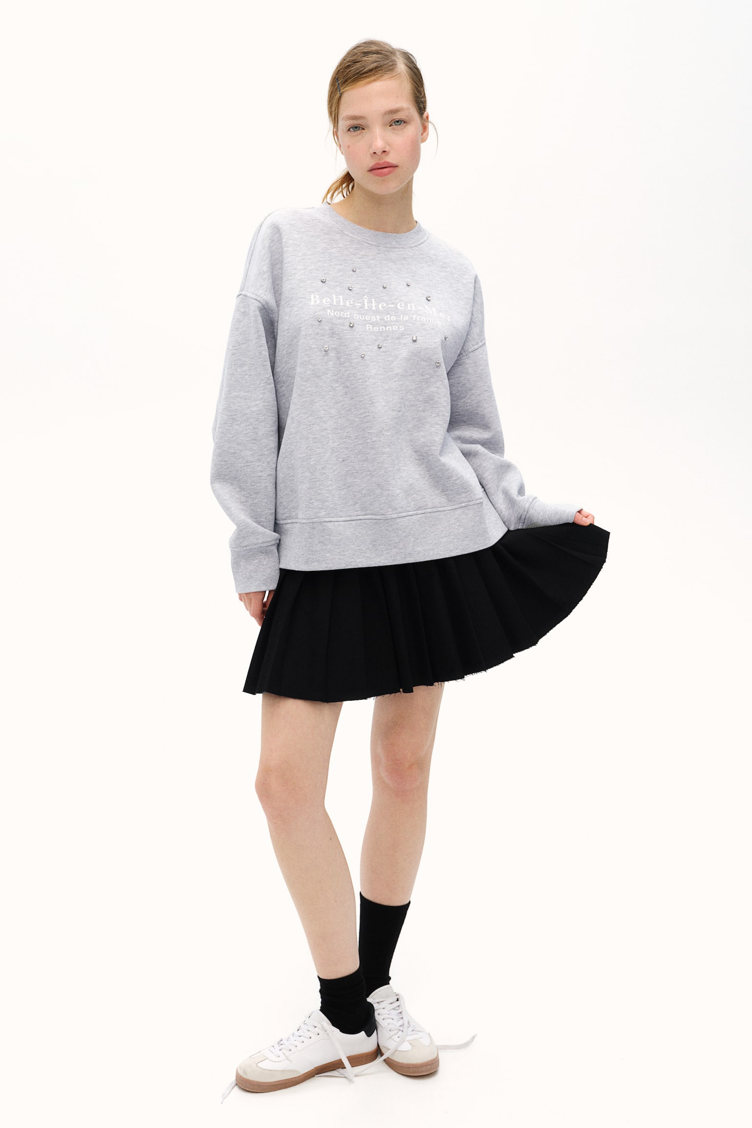 Oversized motif-detail sweatshirt - Light grey marl/Rhinestones/Light dusty pink/Bow/Cream/Health Culture/Cream/New York - 5