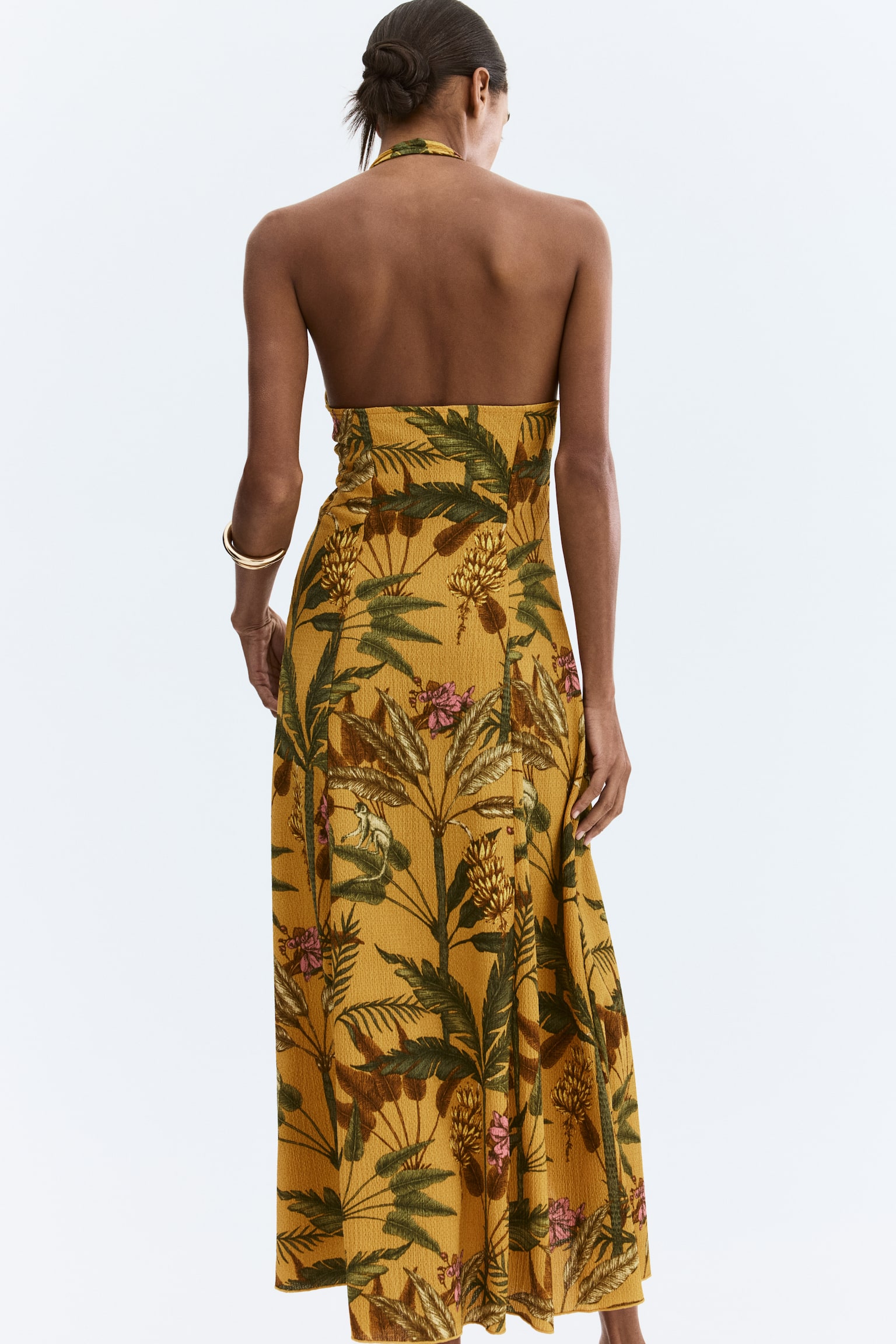 Jersey halterneck dress - Dark yellow/Plants - 4