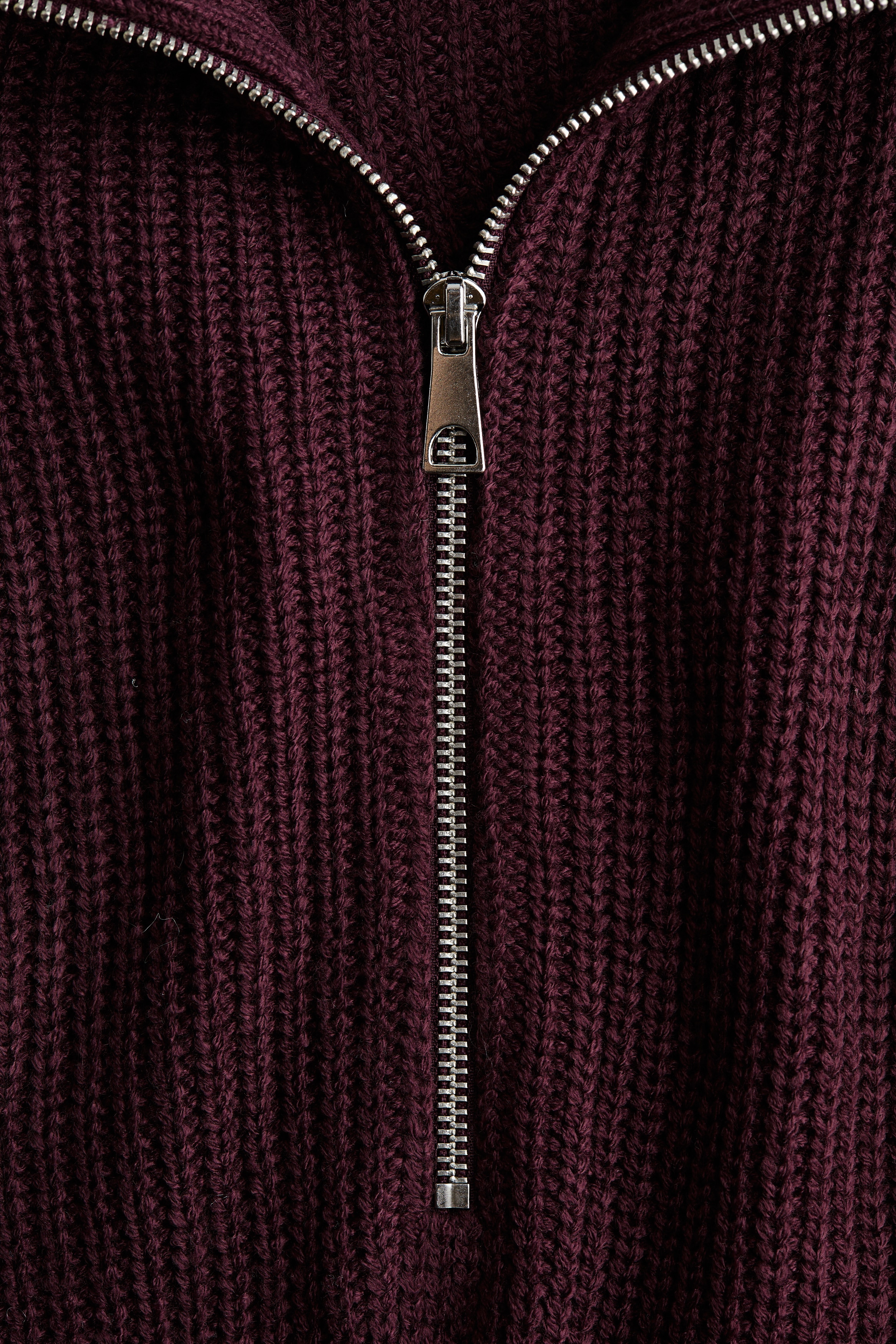 チャンキーニット ハーフジップセーター - プラムレッド - レディース