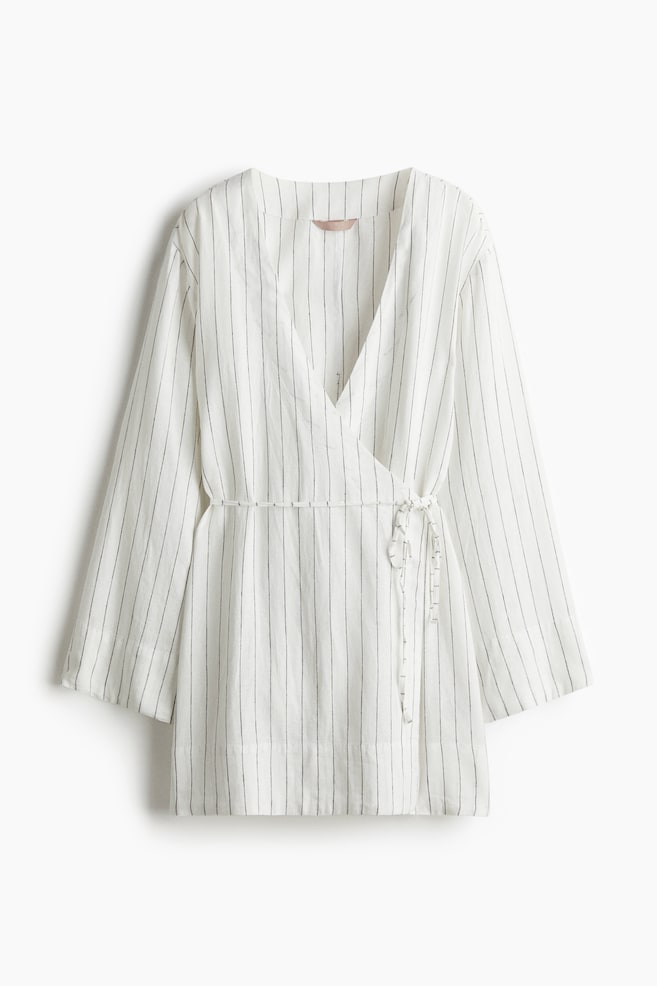 Linen-Blend Robe - White/pinstriped - 1